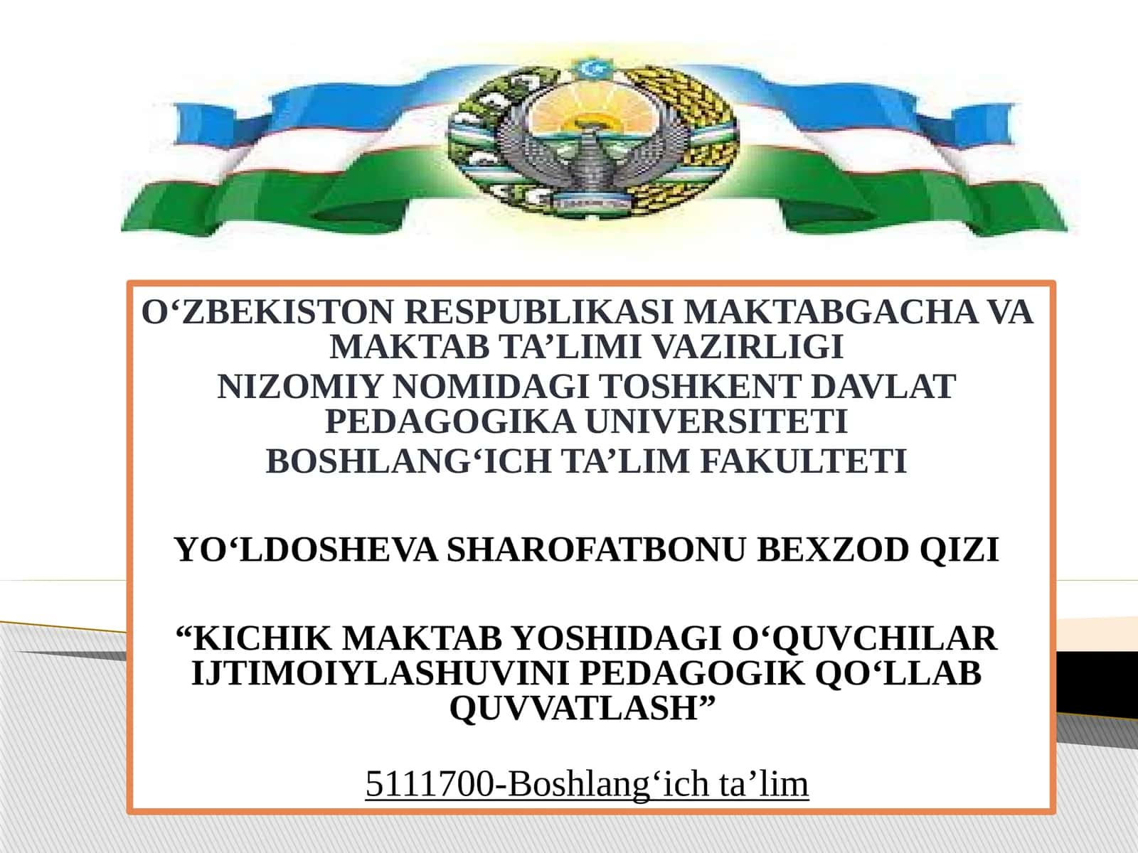 KICHIK MAKTAB YOSHIDAGI O‘QUVCHILAR IJTIMOIYLASHUVINI PEDAGOGIK QO‘LLAB QUVVATLASH 1