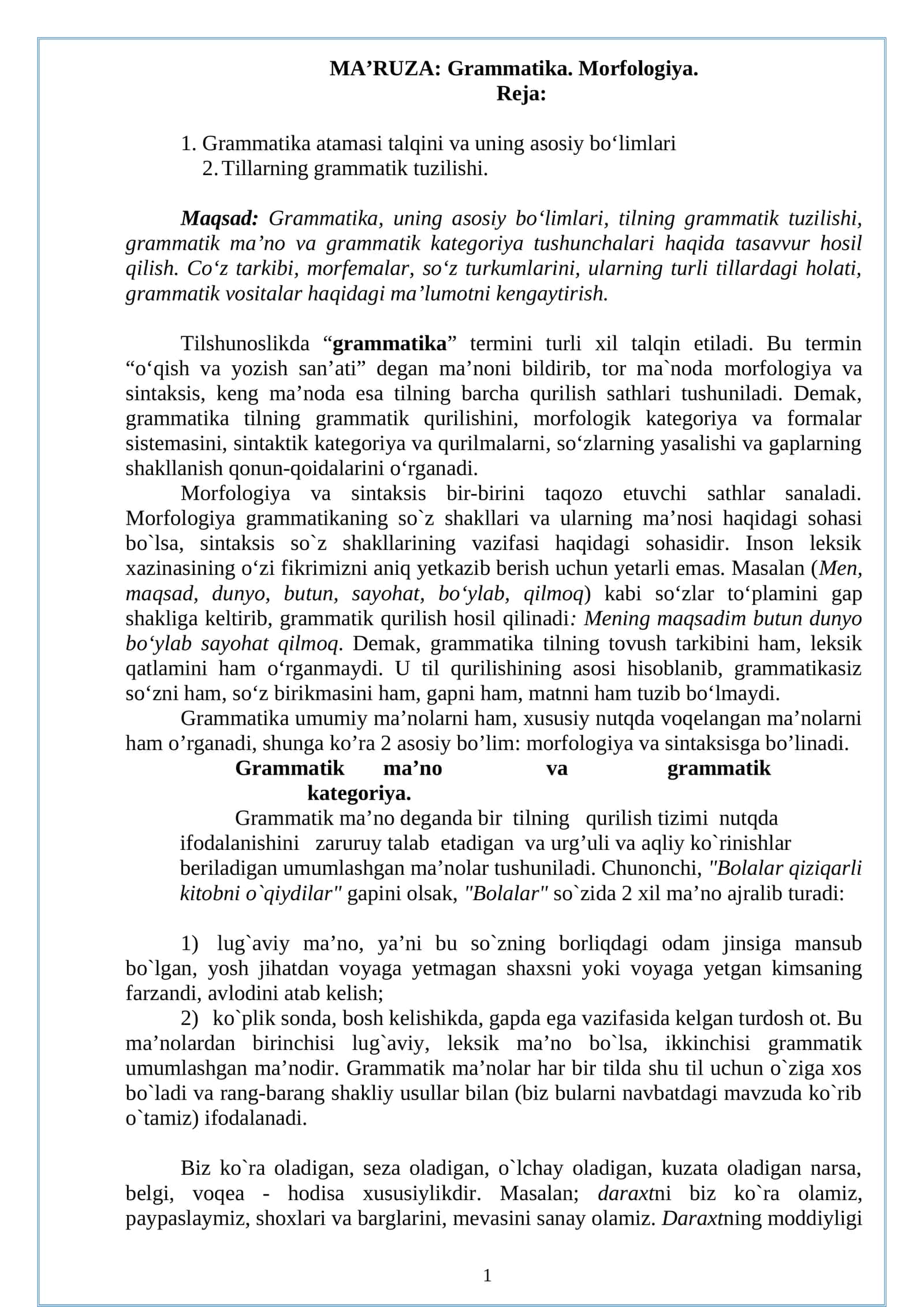 Grammatika. Morfologiya 1