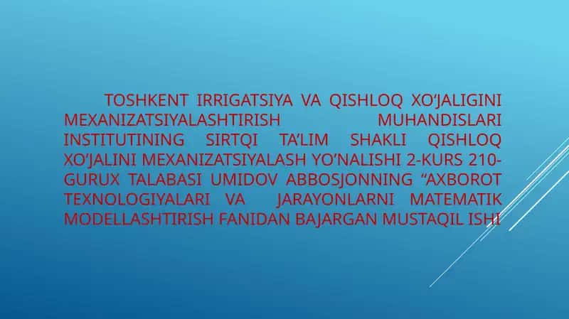 Matematik modellashtirish fanidan axborot texnologiyalari 1