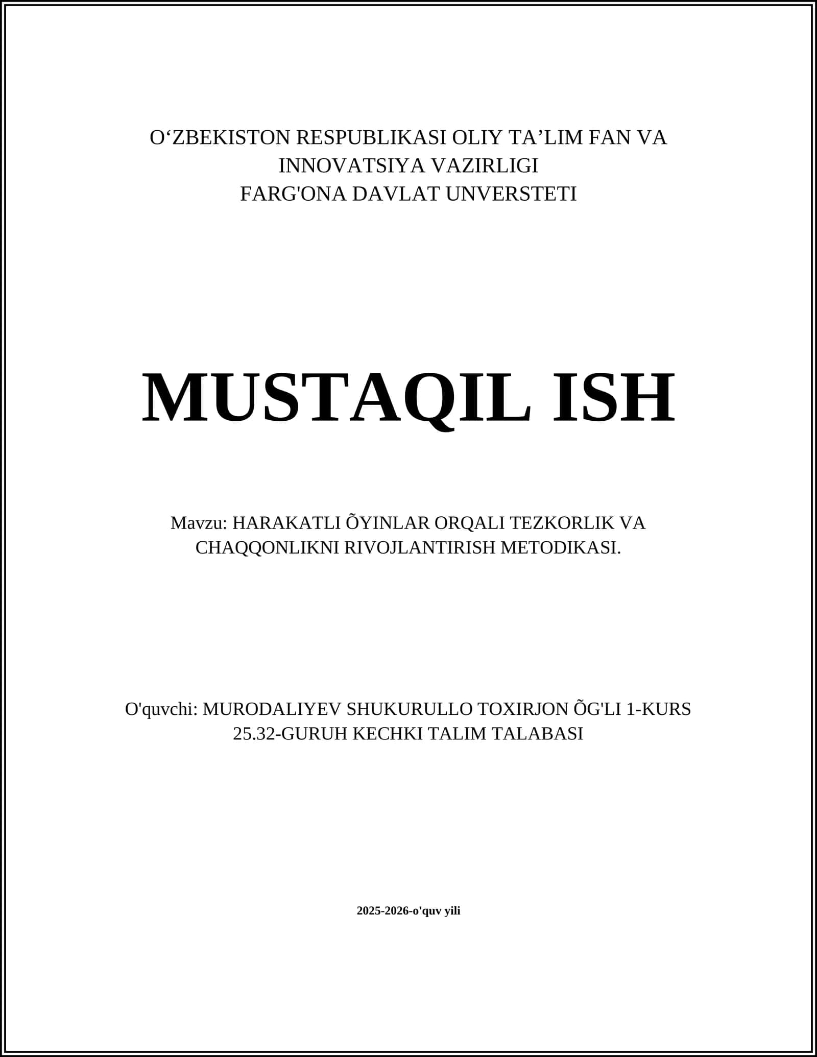 HARAKATLI ÕYINLAR ORQALI TEZKORLIK VA CHAQQONLIKNI RIVOJLANTIRISH METODIKASI 1