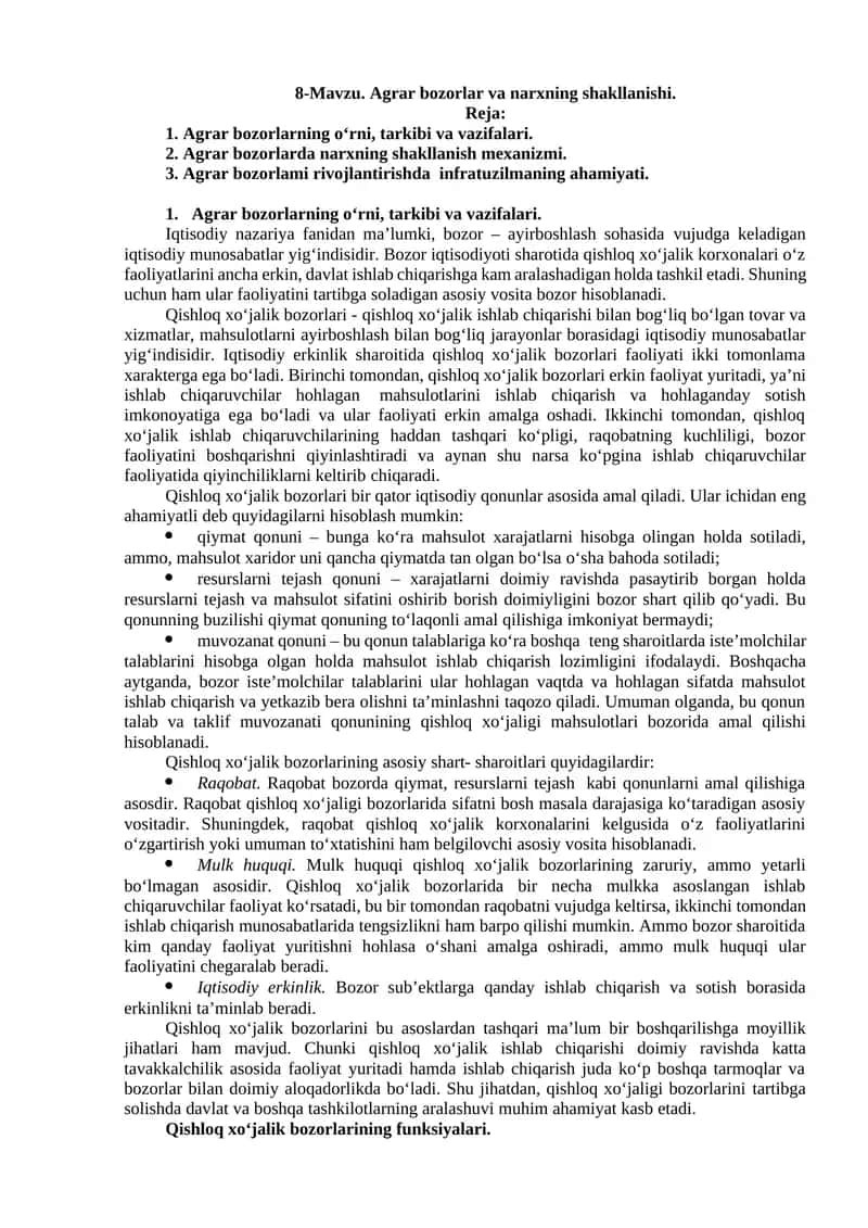 Agrar bozorlar va narxning shakllanishi 1