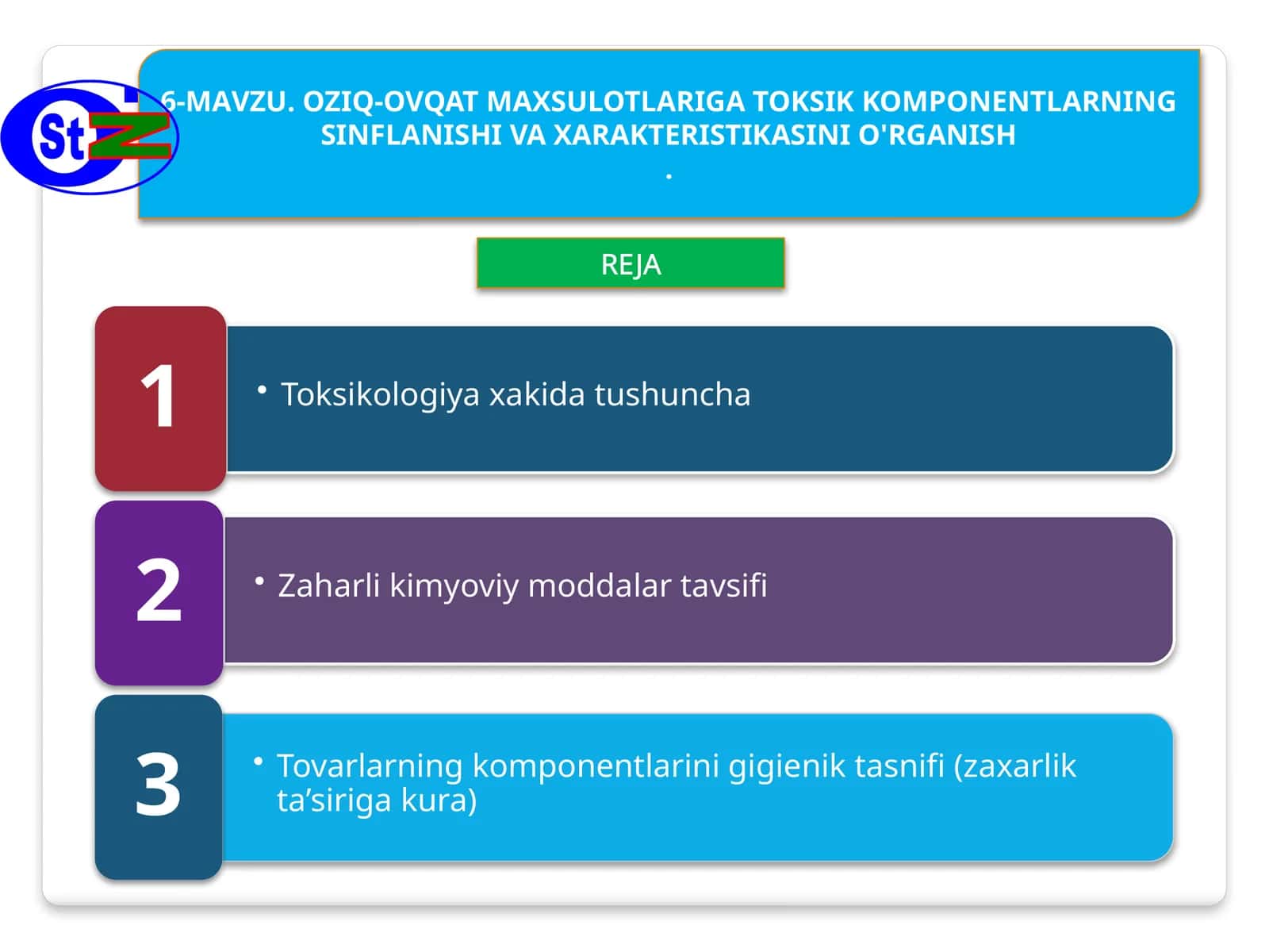 OZIQ-OVQAT MAXSULOTLARIGA TOKSIK KOMPONENTLARNING SINFLANISHI VA XARAKTERISTIKASINI O'RGANISH . 1