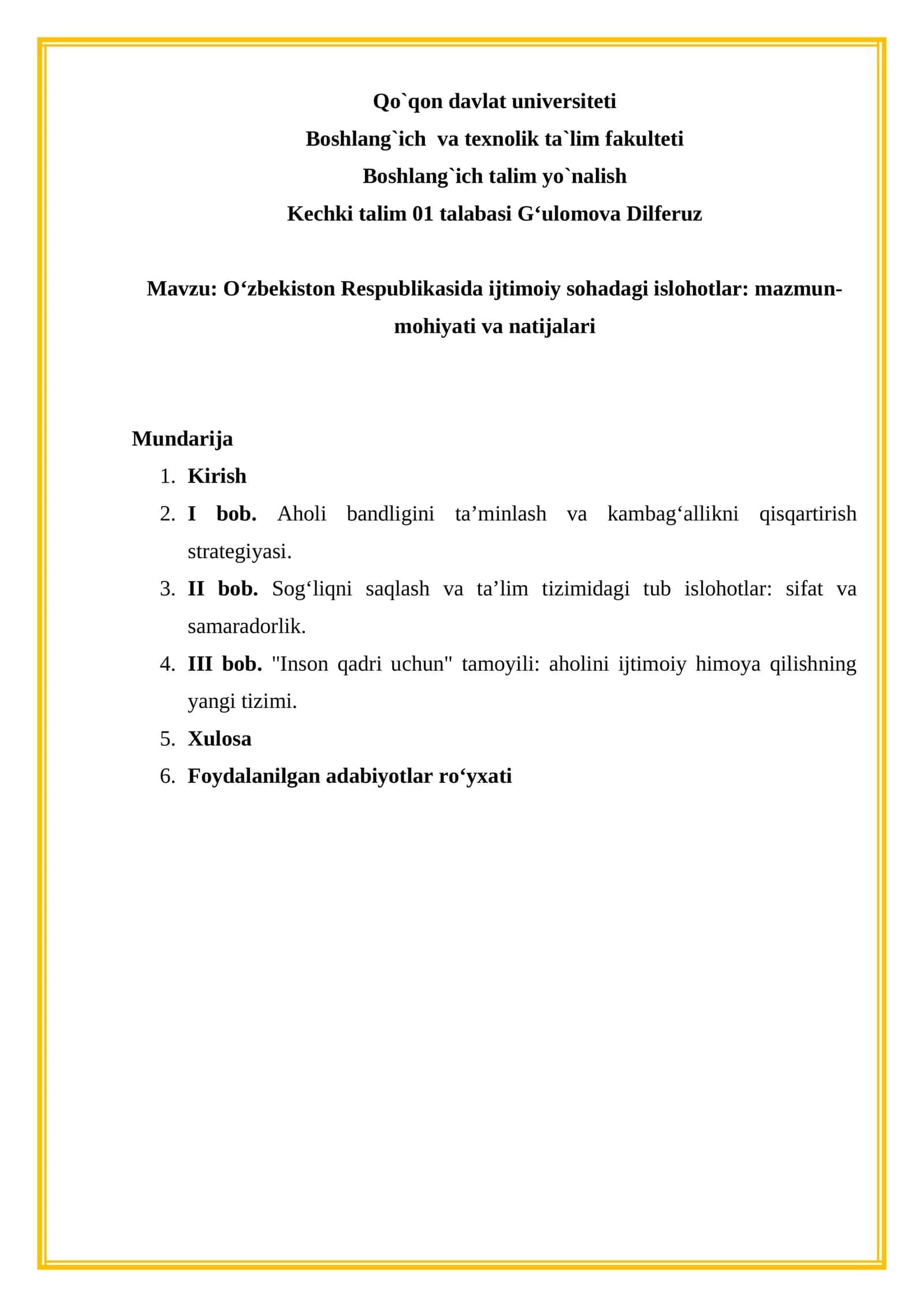 O‘zbekiston Respublikasida ijtimoiy sohadagi islohotlar: mazmun-mohiyati va natijalari 1