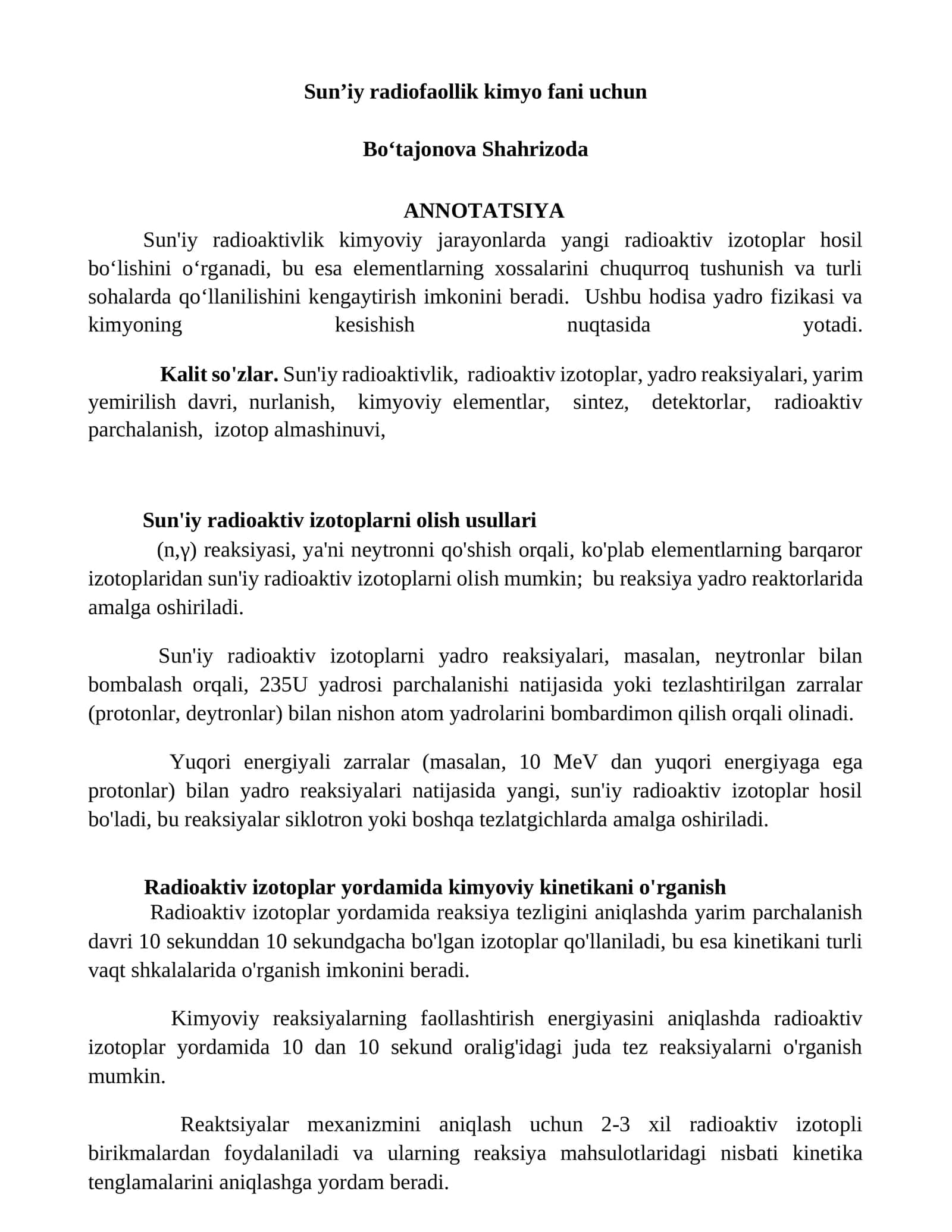 Sunʼiy radiofaollik kimyo fani uchun 1