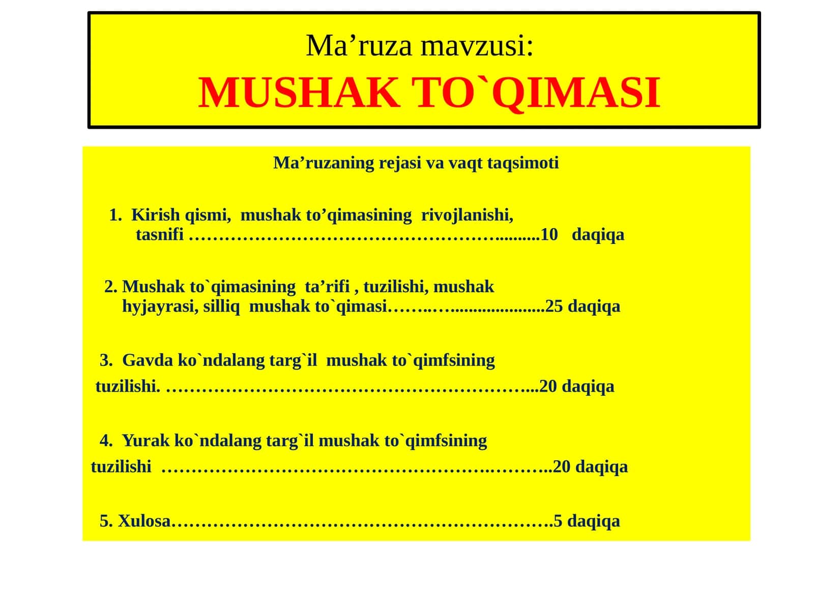 MUSHAK TO`QIMASI 1