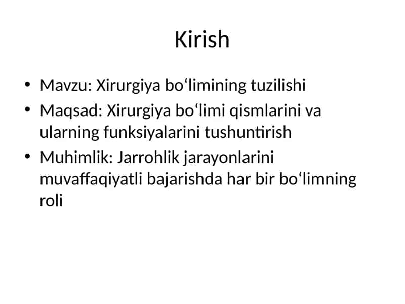 Xirurgiya boʻlimining tuzilishi 1