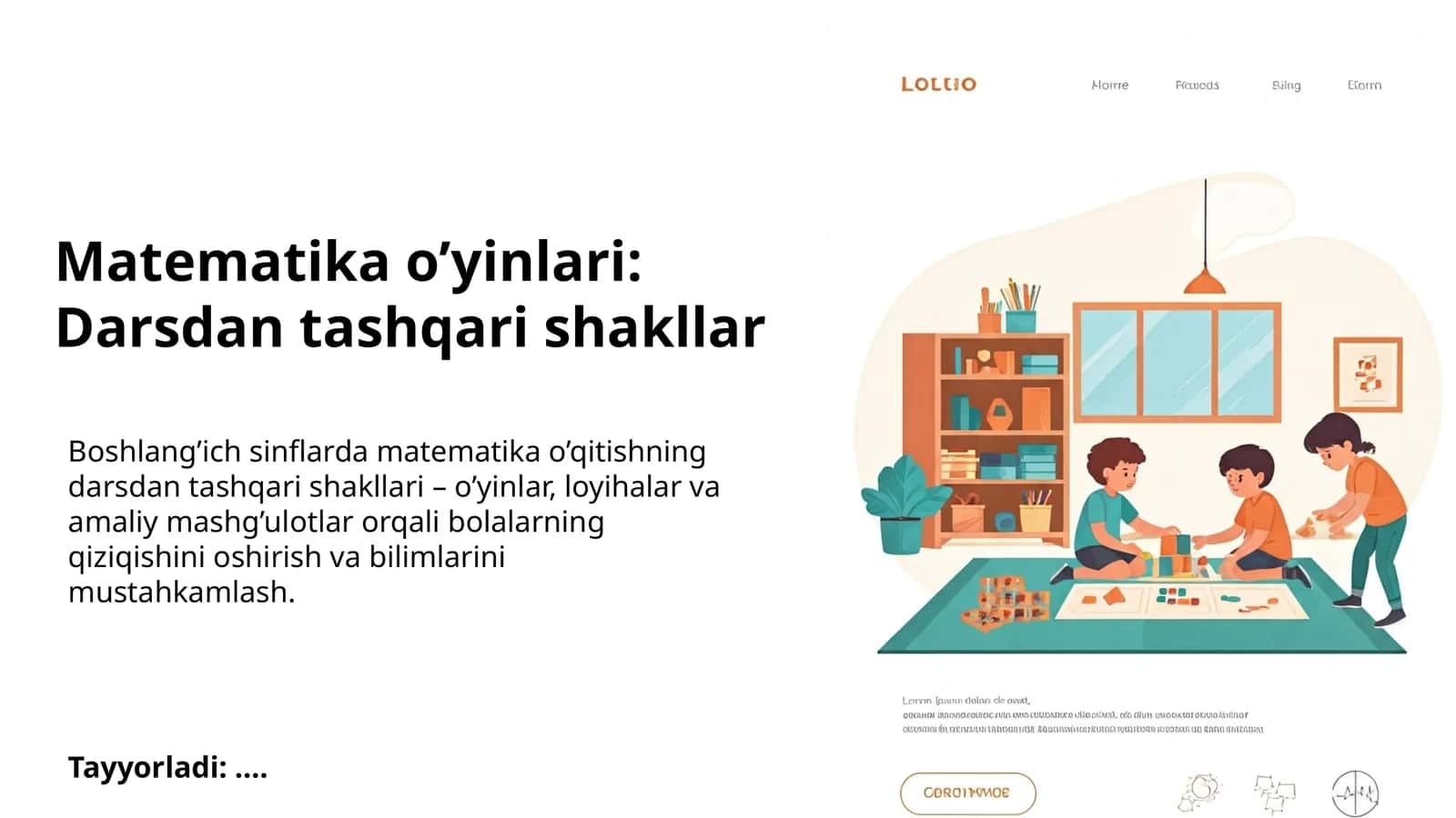Matematika o’yinlari: Darsdan tashqari shakllar 1