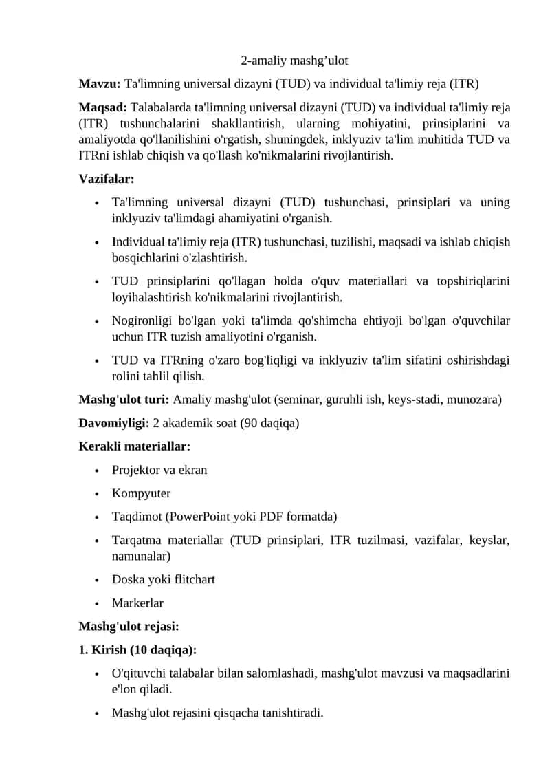 Ta'limning universal dizayni (TUD) va individual ta'limiy reja (ITR) 1