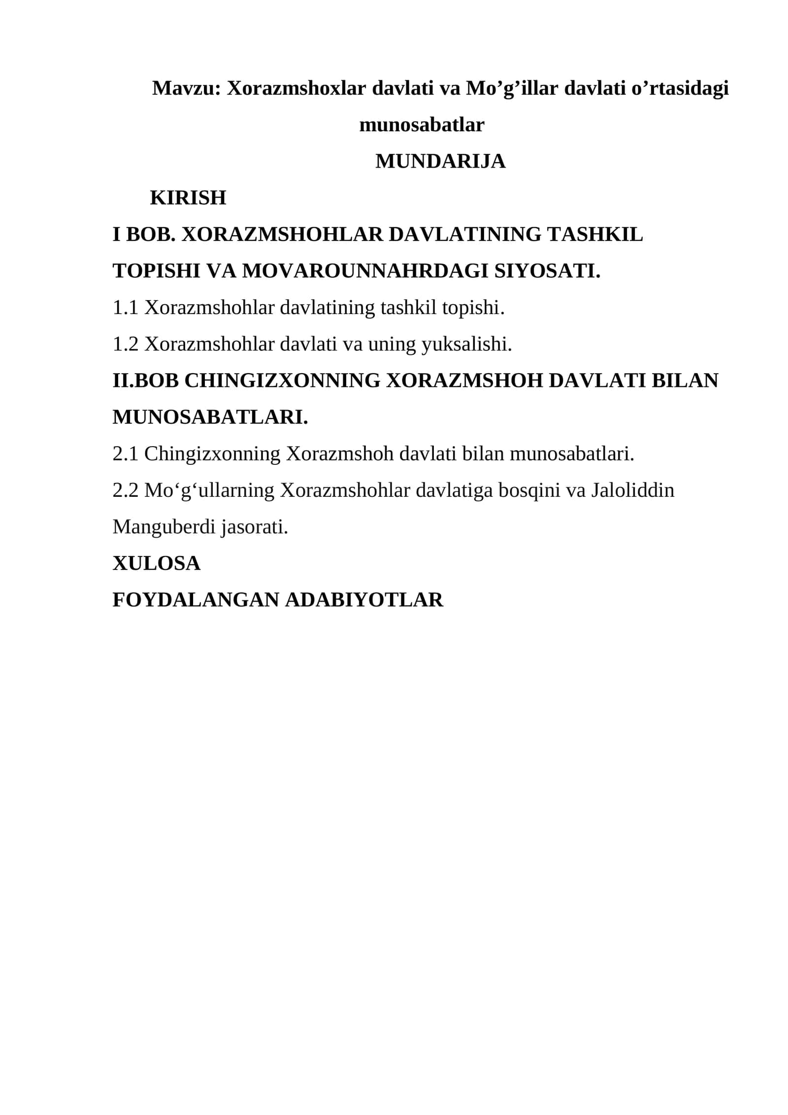 Xorazmshoxlar davlati va Mo’g’illar davlati o’rtasidagi munosabatlar 1