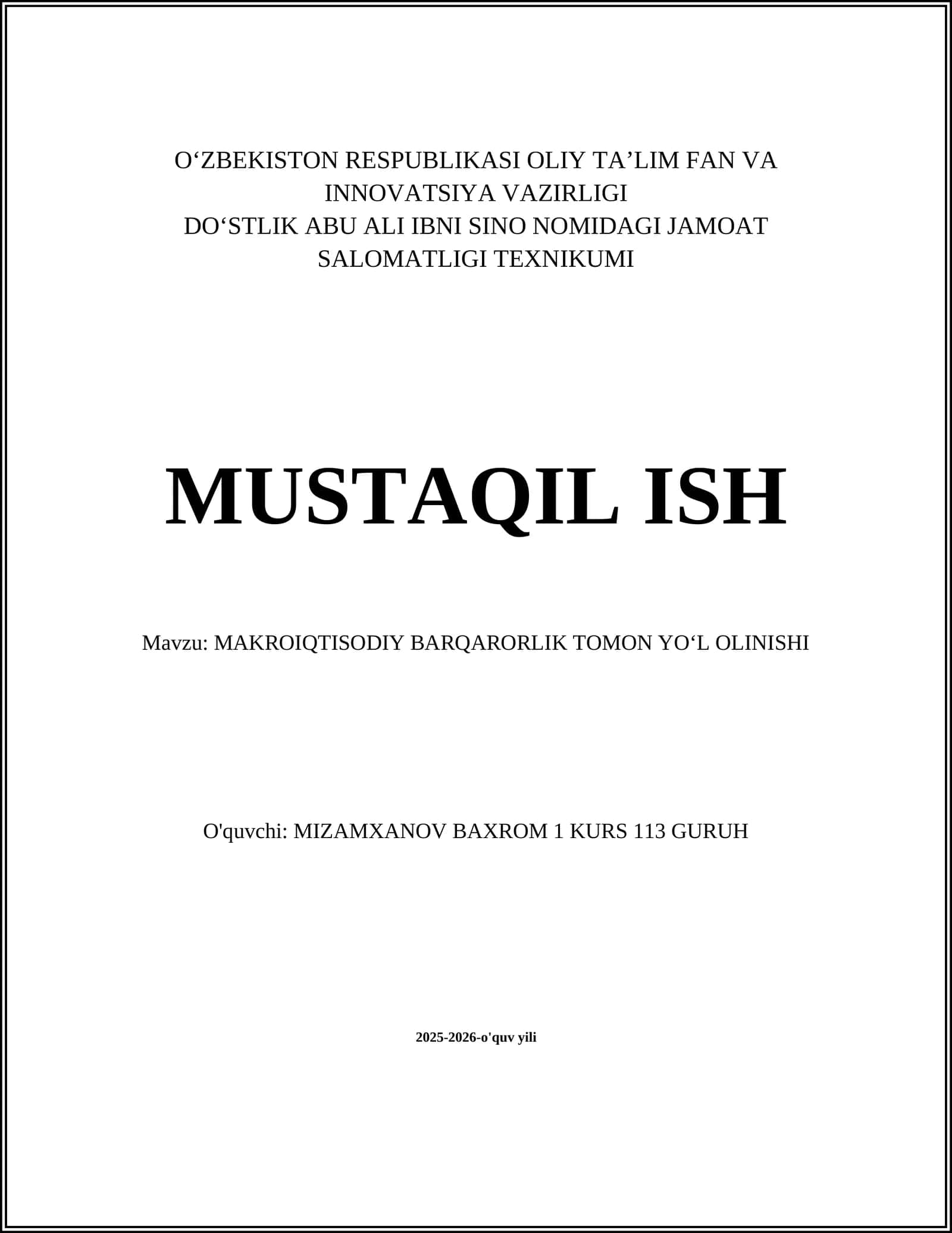 MAKROIQTISODIY BARQARORLIK TOMON YOʻL OLINISHI 1