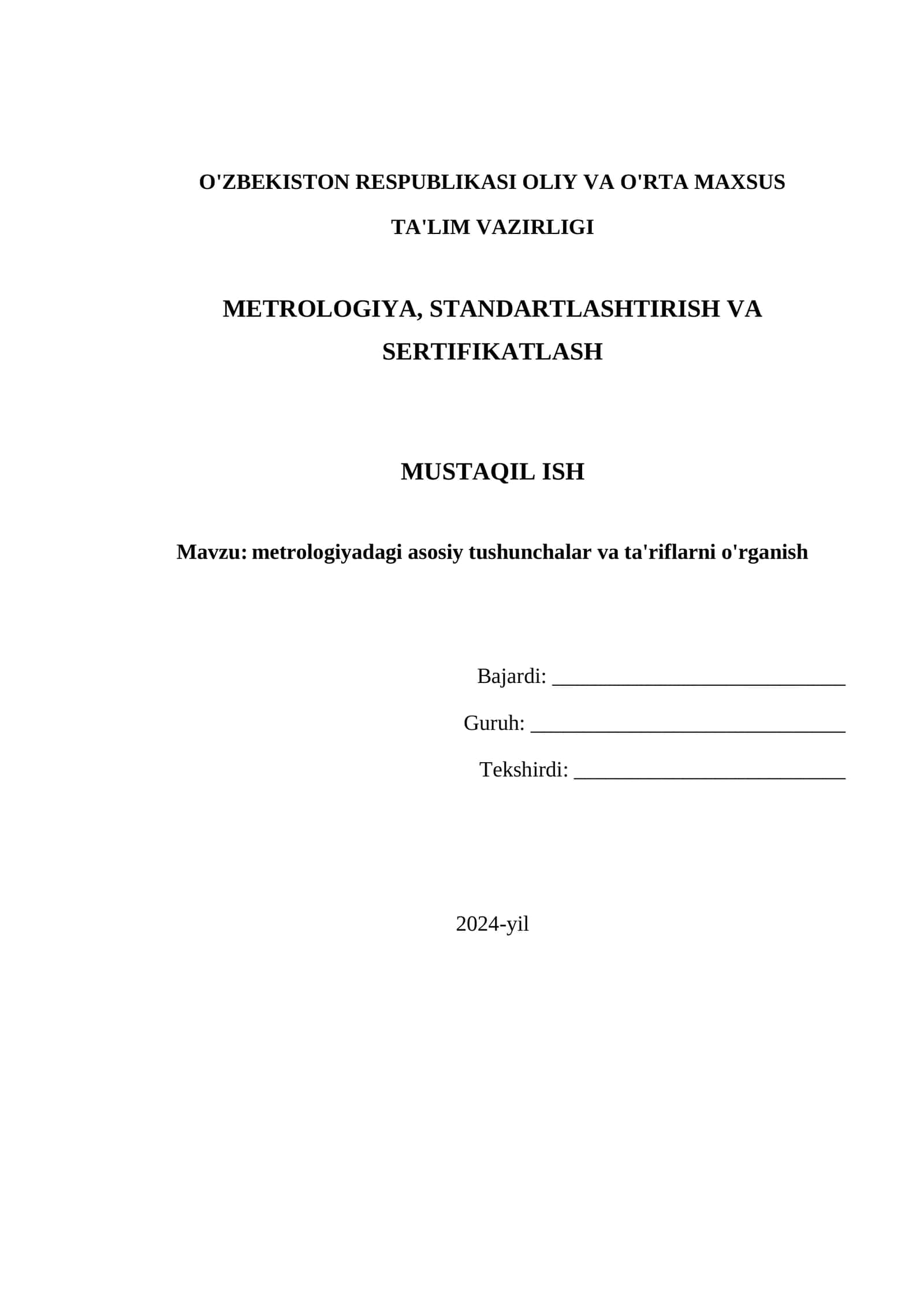 Metrologiyadagi asosiy tushunchalar va ta'riflarni o'rganish 1
