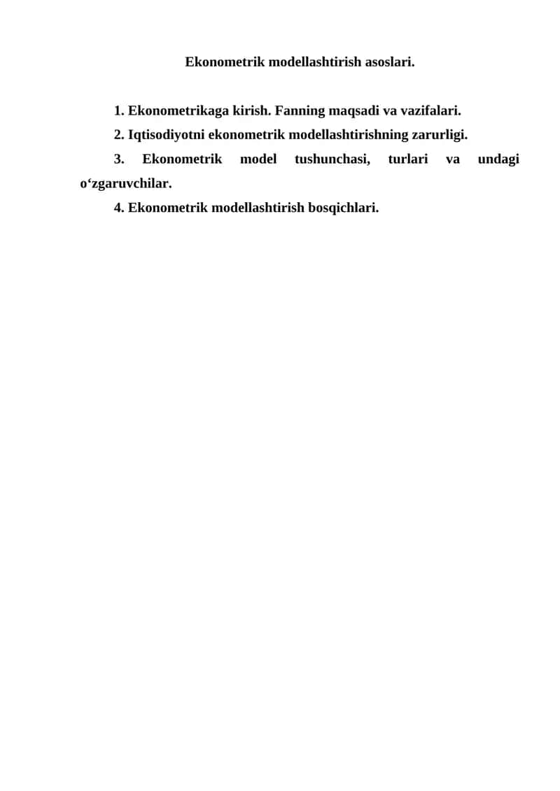 Ekonometrik Modellashtirish Asoslari 1