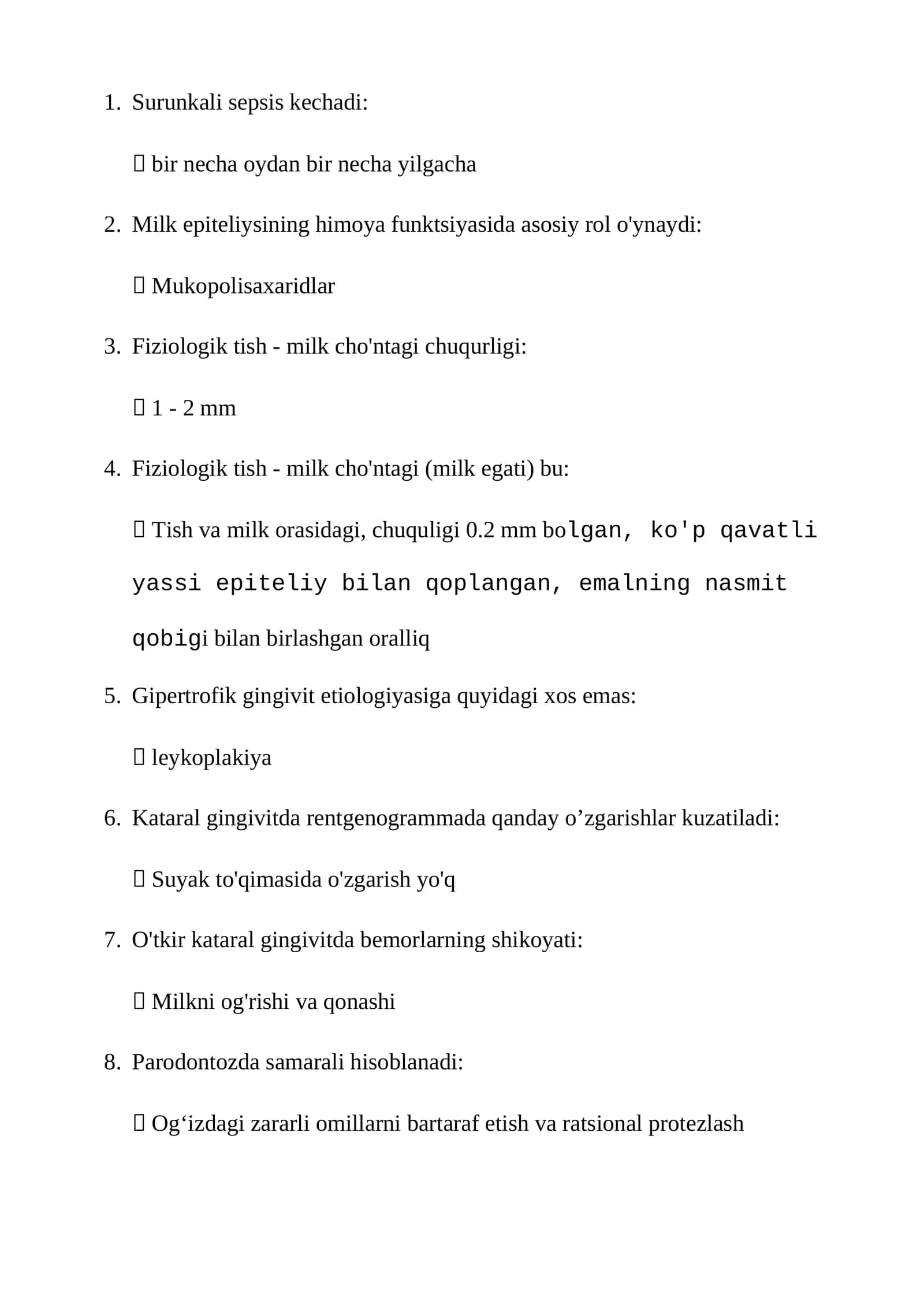 Stomotologiya toifa test savol javoblari bilan qo'llanma 1