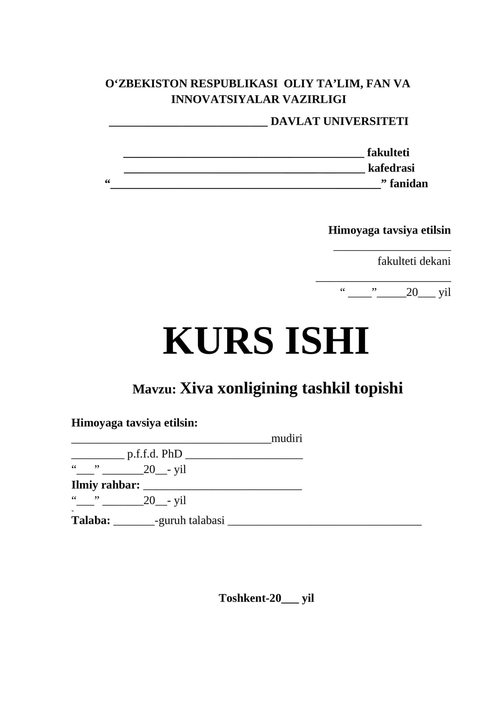 Xiva xonligining tashkil topishi 1