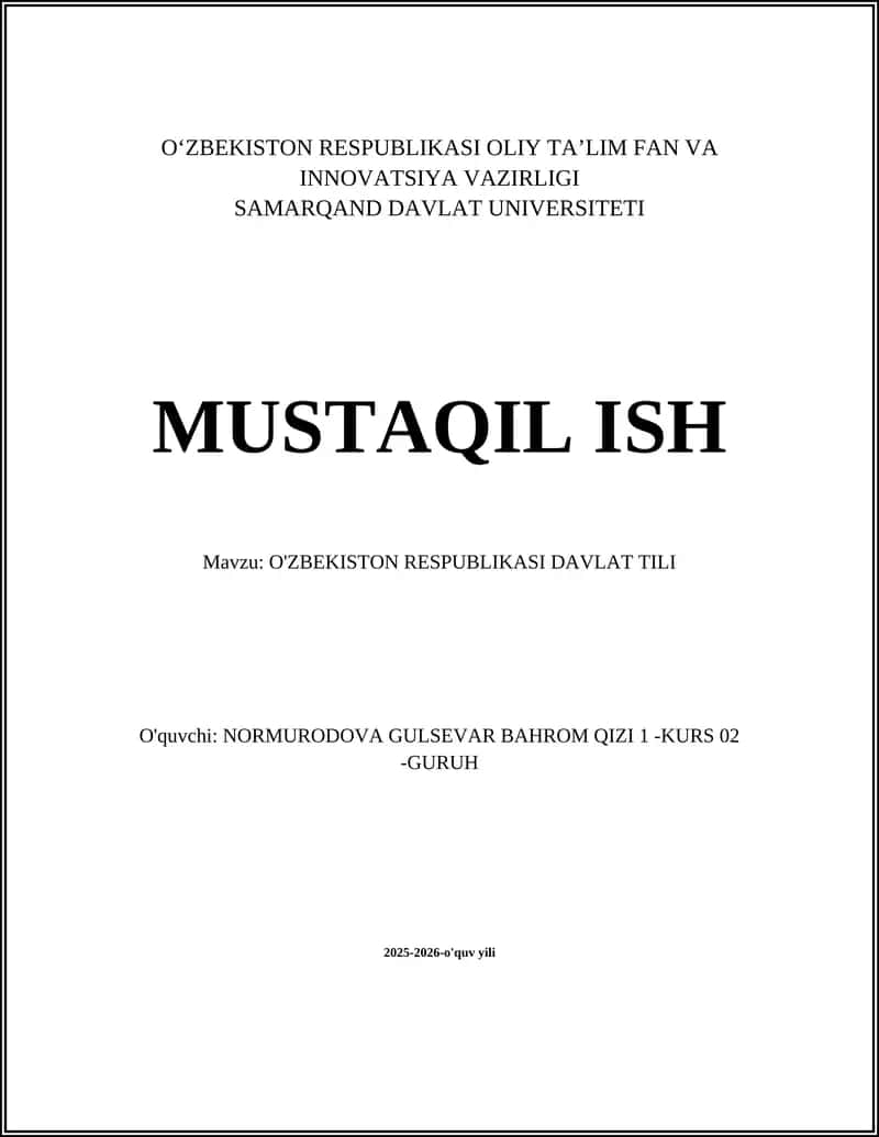 O'ZBEKISTON RESPUBLIKASI DAVLAT TILI 1