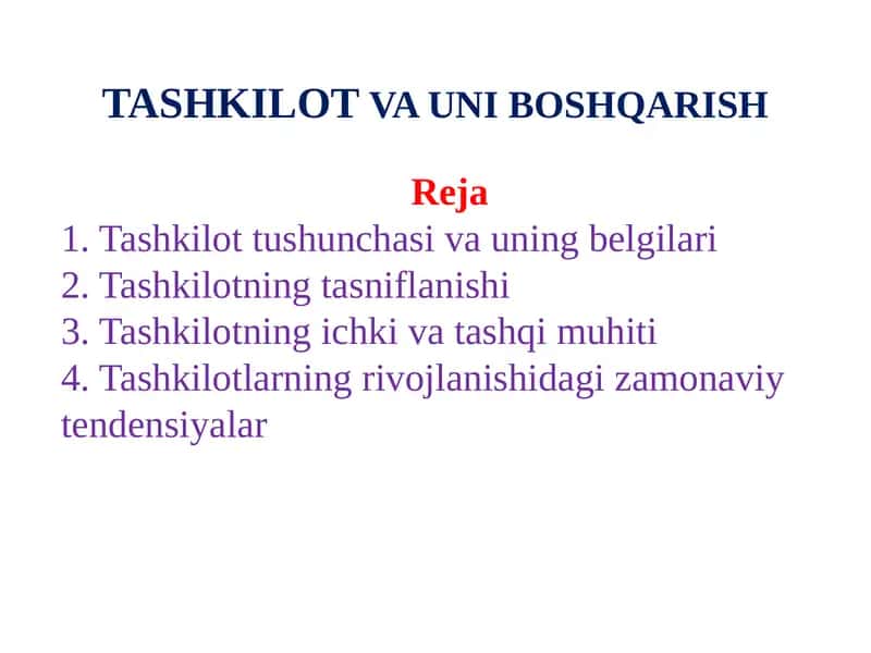 TASHKILOT VA UNI BOSHQARISH 1
