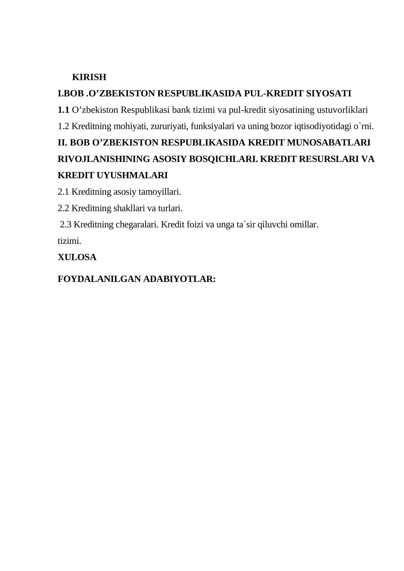 O'zbekiston Respublikasida Pul-Kredit Siyosati 1