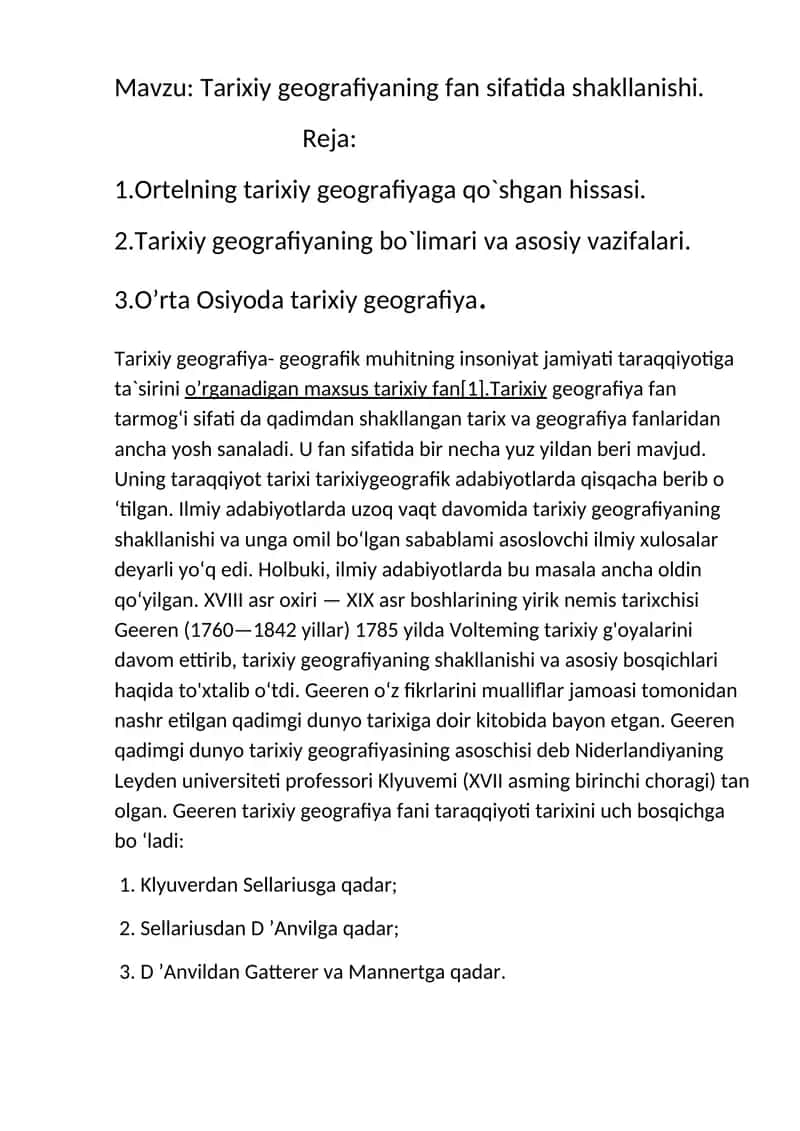 Tarixiy geografiyaning fan sifatida shakllanishi 1