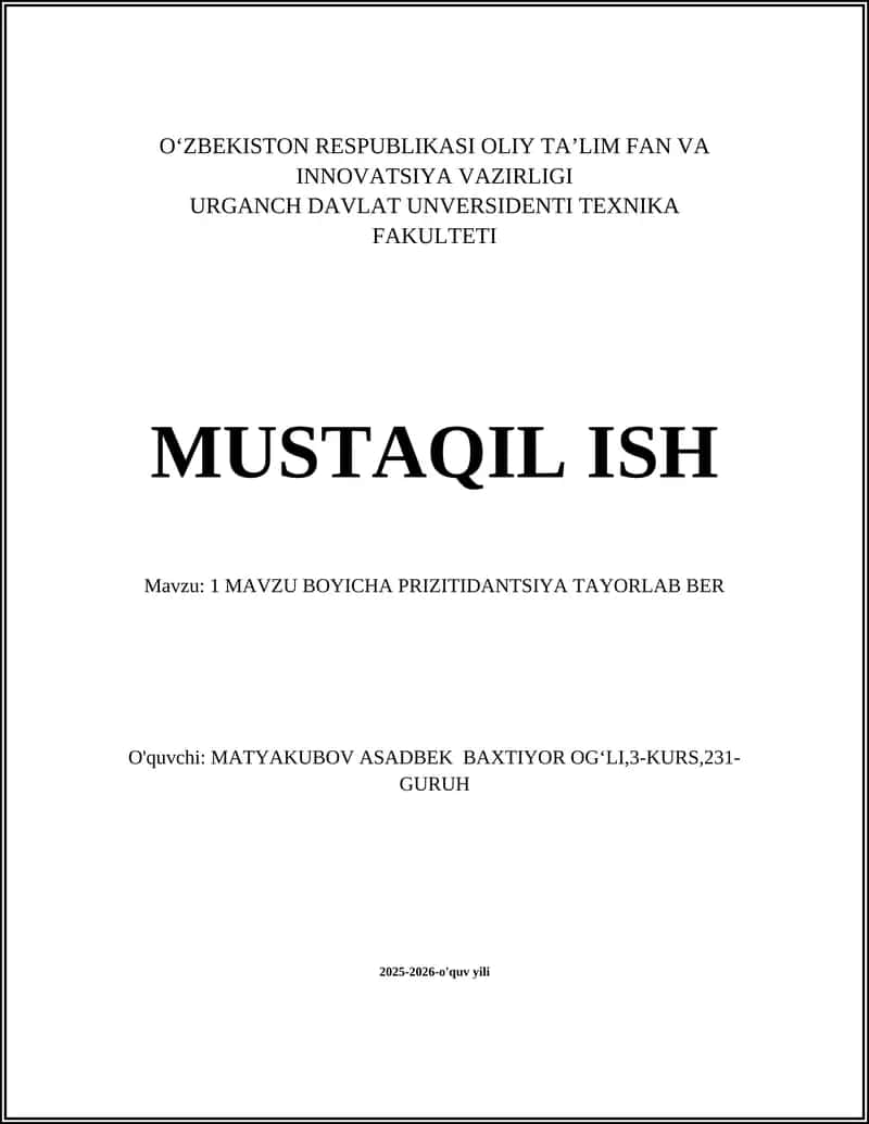 MAVZU BOYICHA PRIZITIDANTSIYA TAYORLAB BER 1