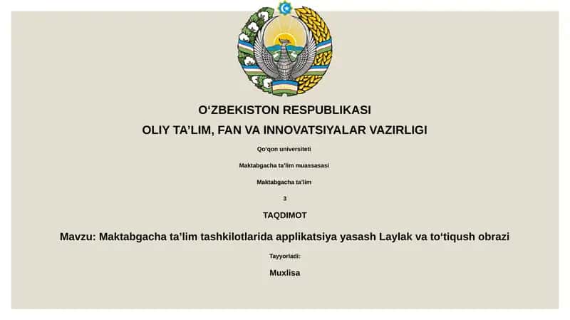Maktabgacha taʼlim tashkilotlarida applikatsiya yasash Laylak va toʻtiqush obrazi 1