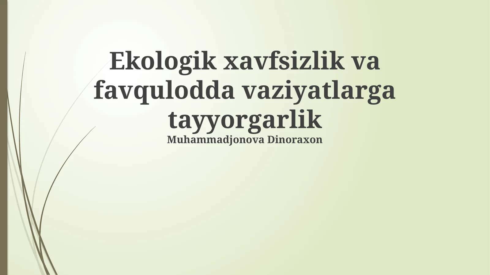 Ekologik xavfsizlik va favqulodda vaziyatlarga tayyorgarlik 1