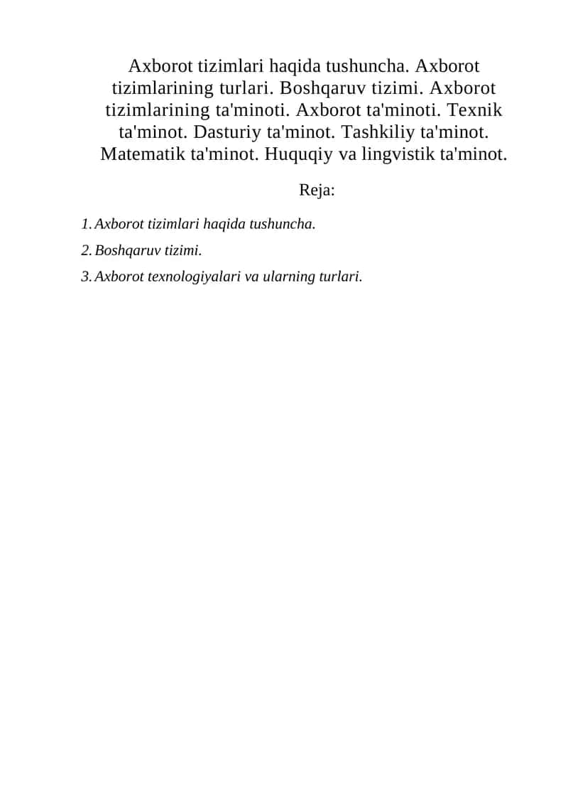 Axborot tizimlari haqida tushuncha 1