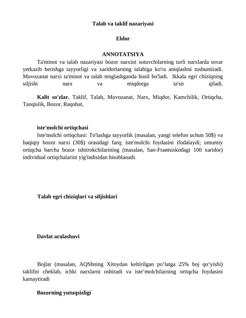 Talab va taklif nazariyasi 1
