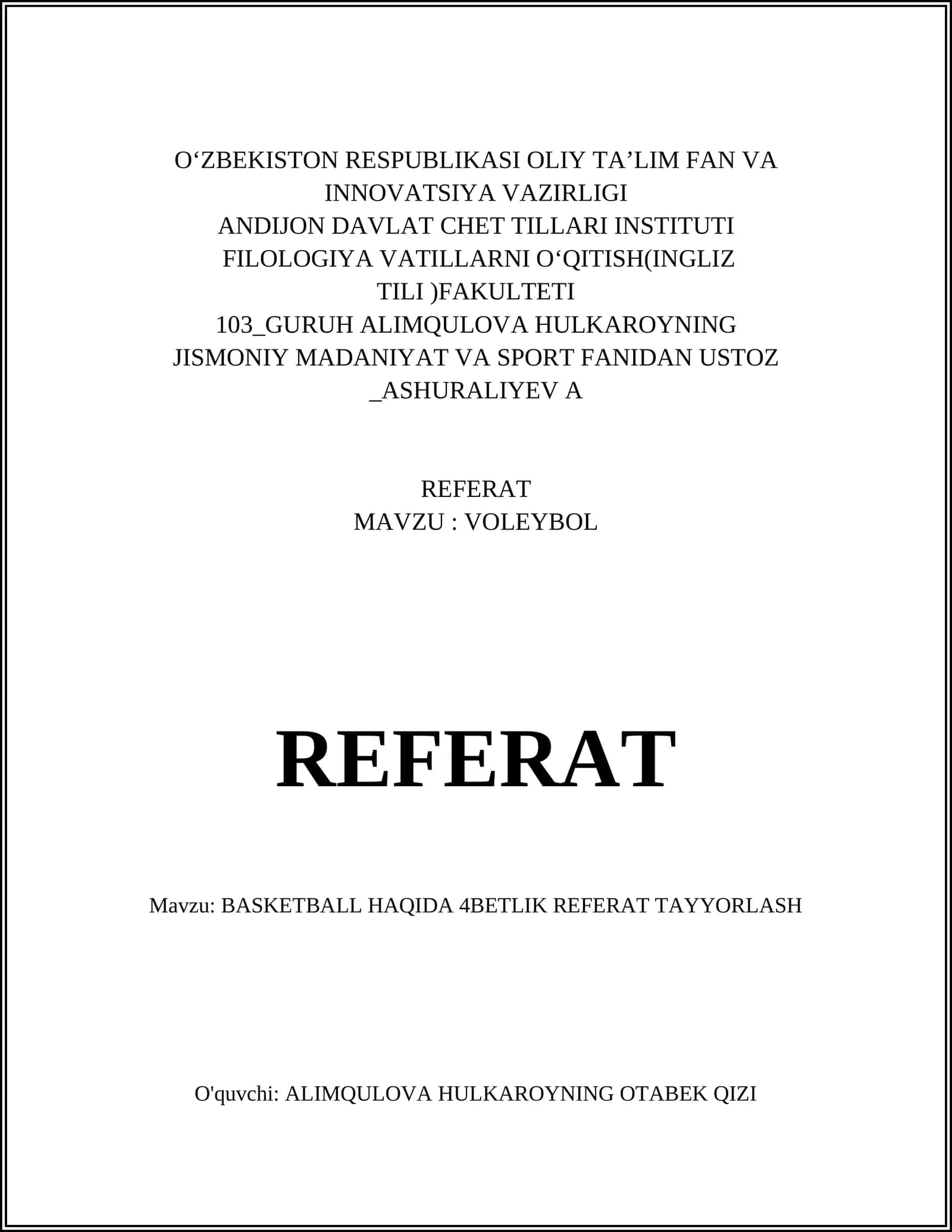 BASKETBALL HAQIDA 4BETLIK REFERAT TAYYORLASH 1