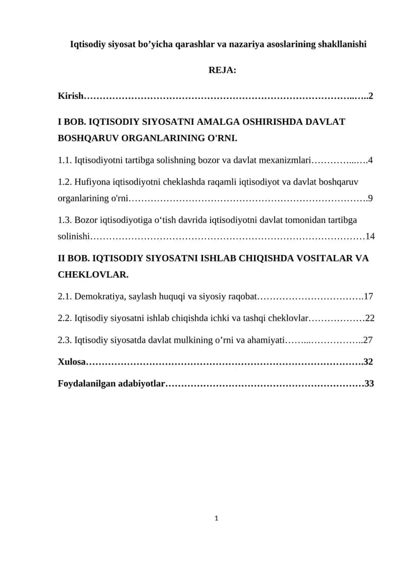 Iqtisodiy siyosat bo’yicha qarashlar va nazariya asoslarining shakllanishi 1