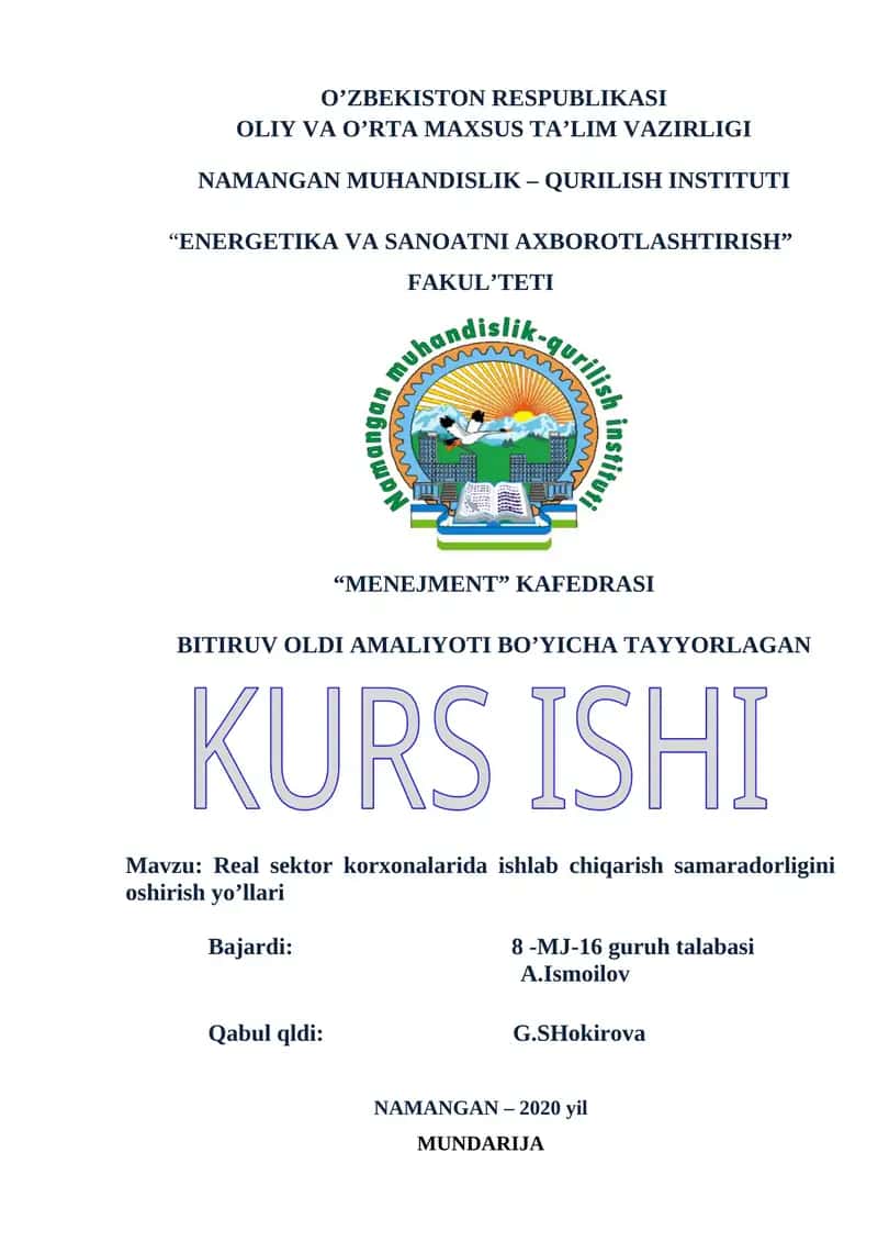 Real sektor korxonalarida ishlab chiqarish samaradorligini oshirish yo’llari 1