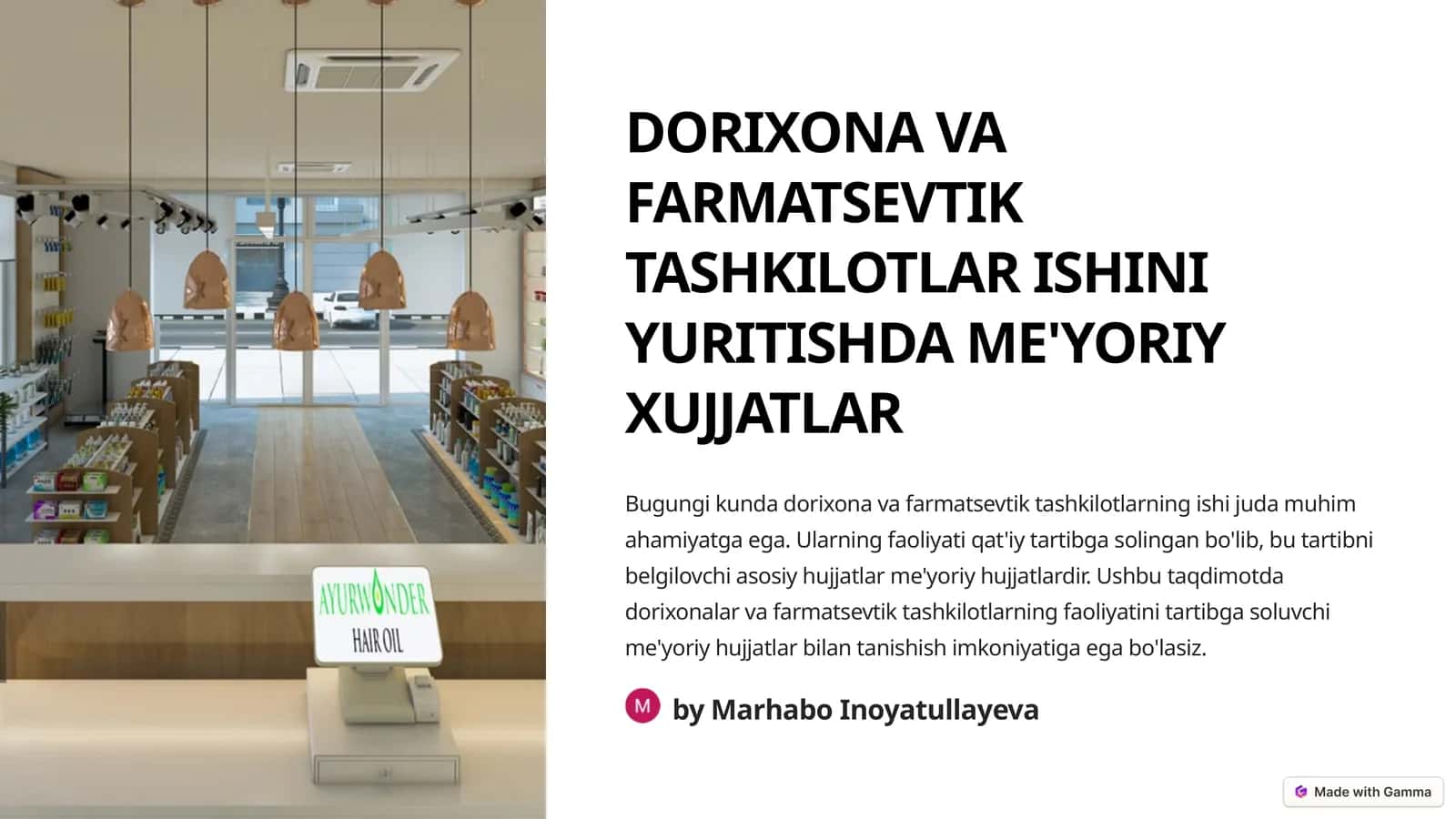 DORIXONA VA FARMATSEVTIK TASHKILOTLAR ISHINI YURITISHDA ME'YORIY XUJJATLAR 1