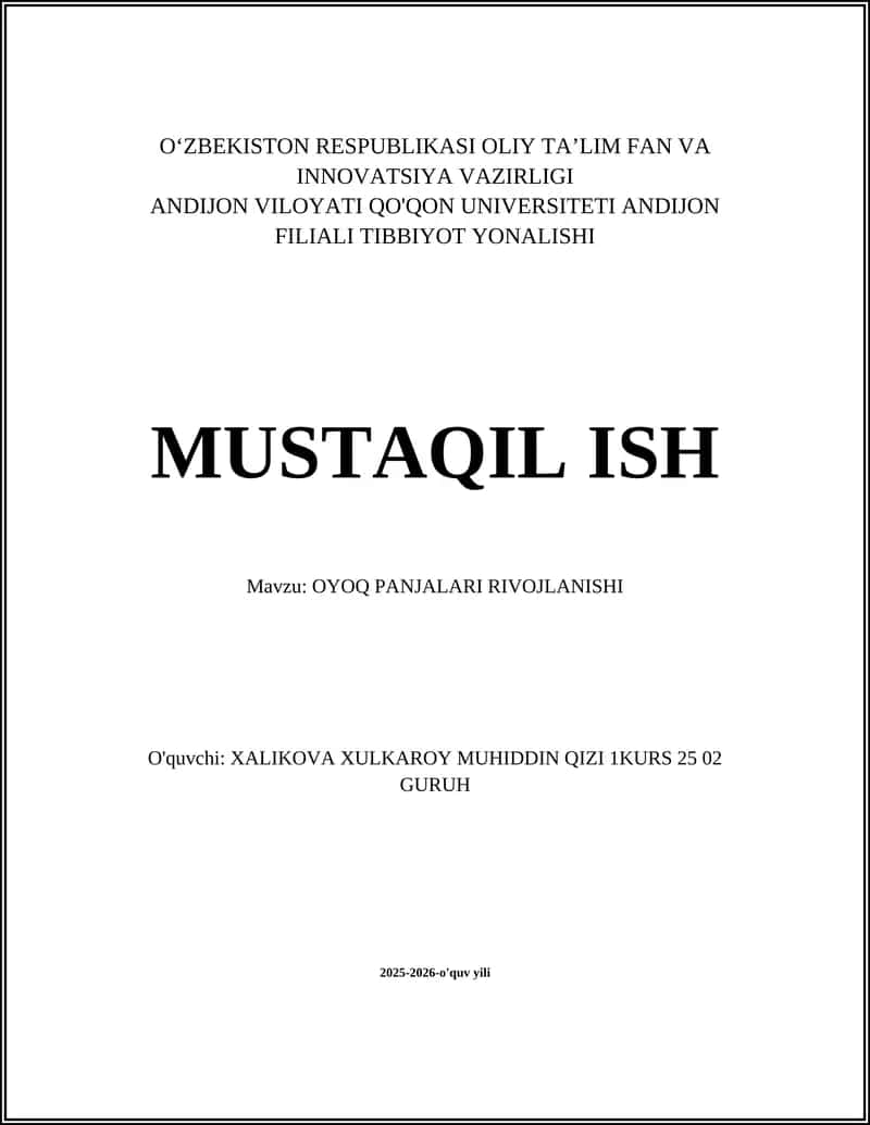 OYOQ PANJALARI RIVOJLANISHI 1