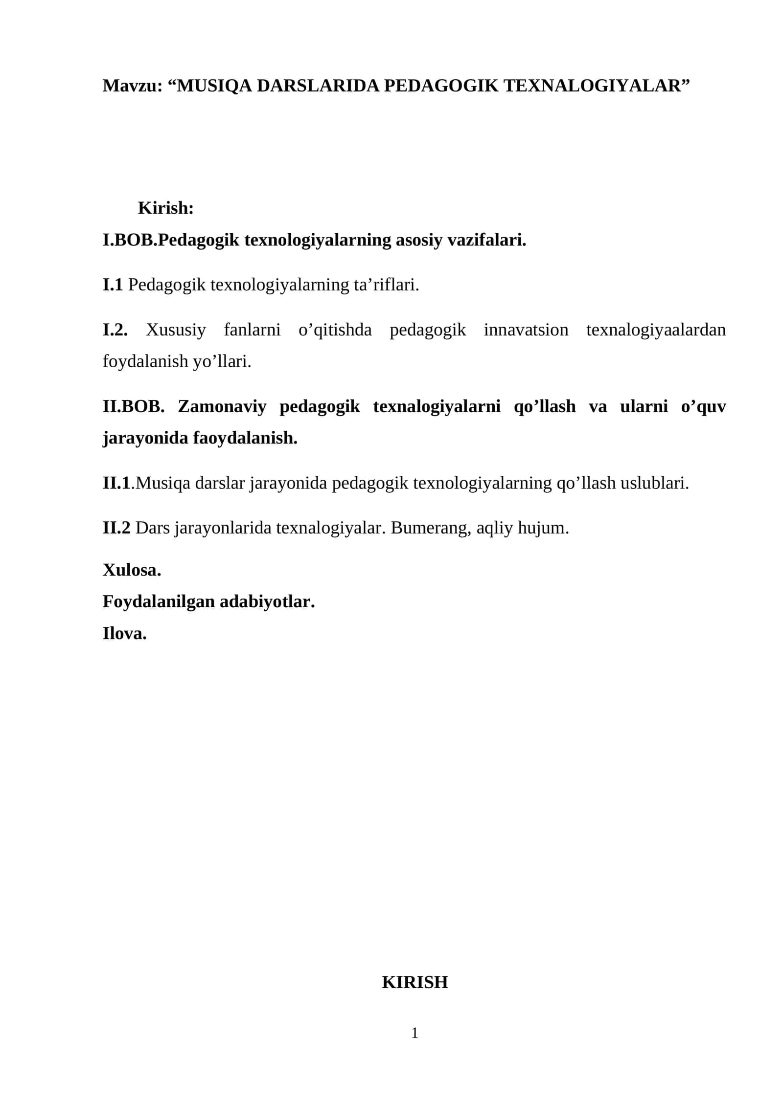 MUSIQA DARSLARIDA PEDAGOGIK TEXNALOGIYALAR 1