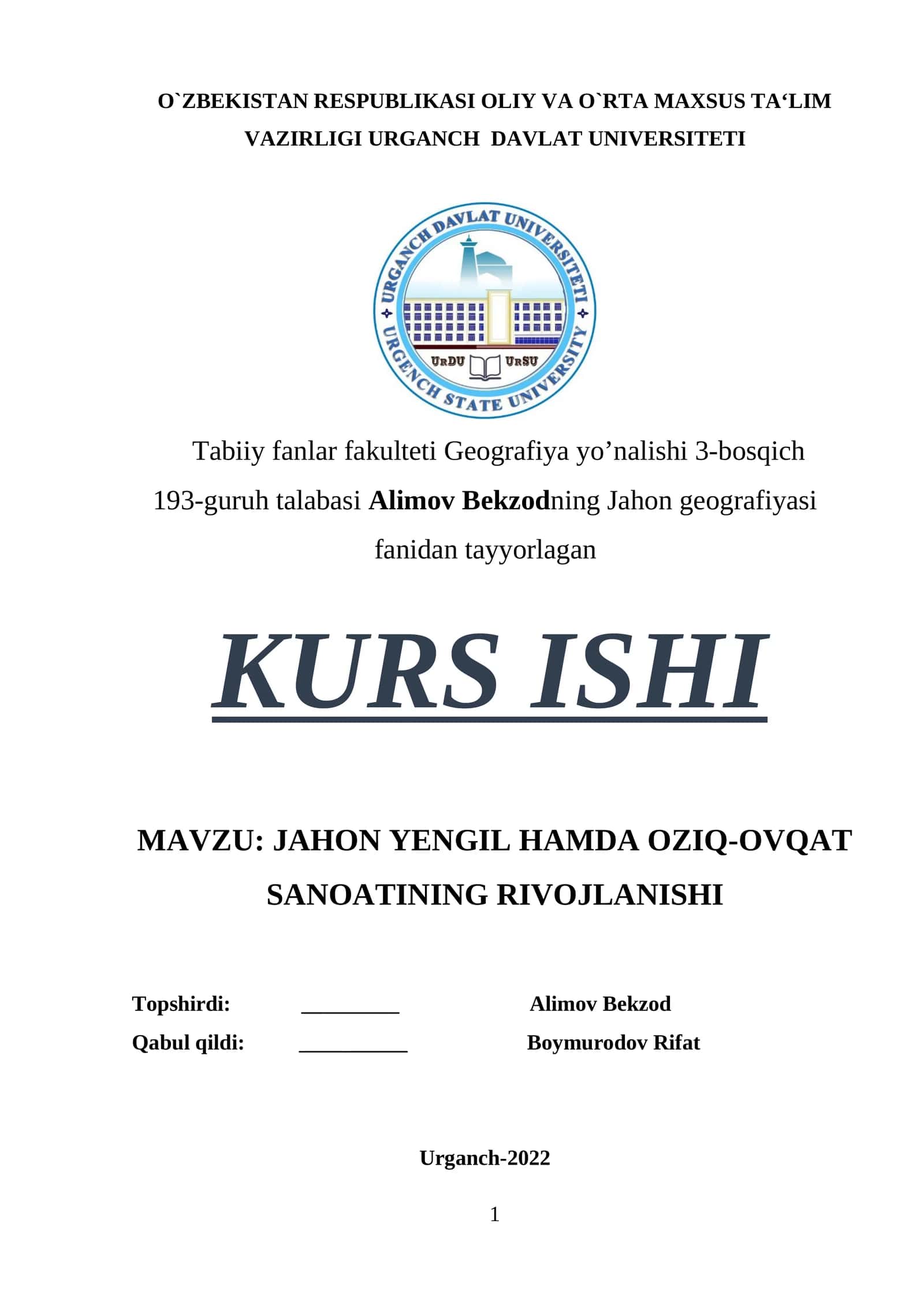 JAHON YENGIL HAMDA OZIQ-OVQAT SANOATINING RIVOJLANISHI 1