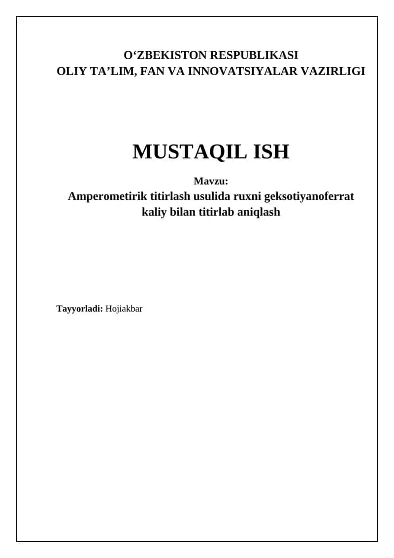 Amperometrik titirlash usulida ruxni geksotiyanoferrat kaliy bilan titirlab aniqlash 1