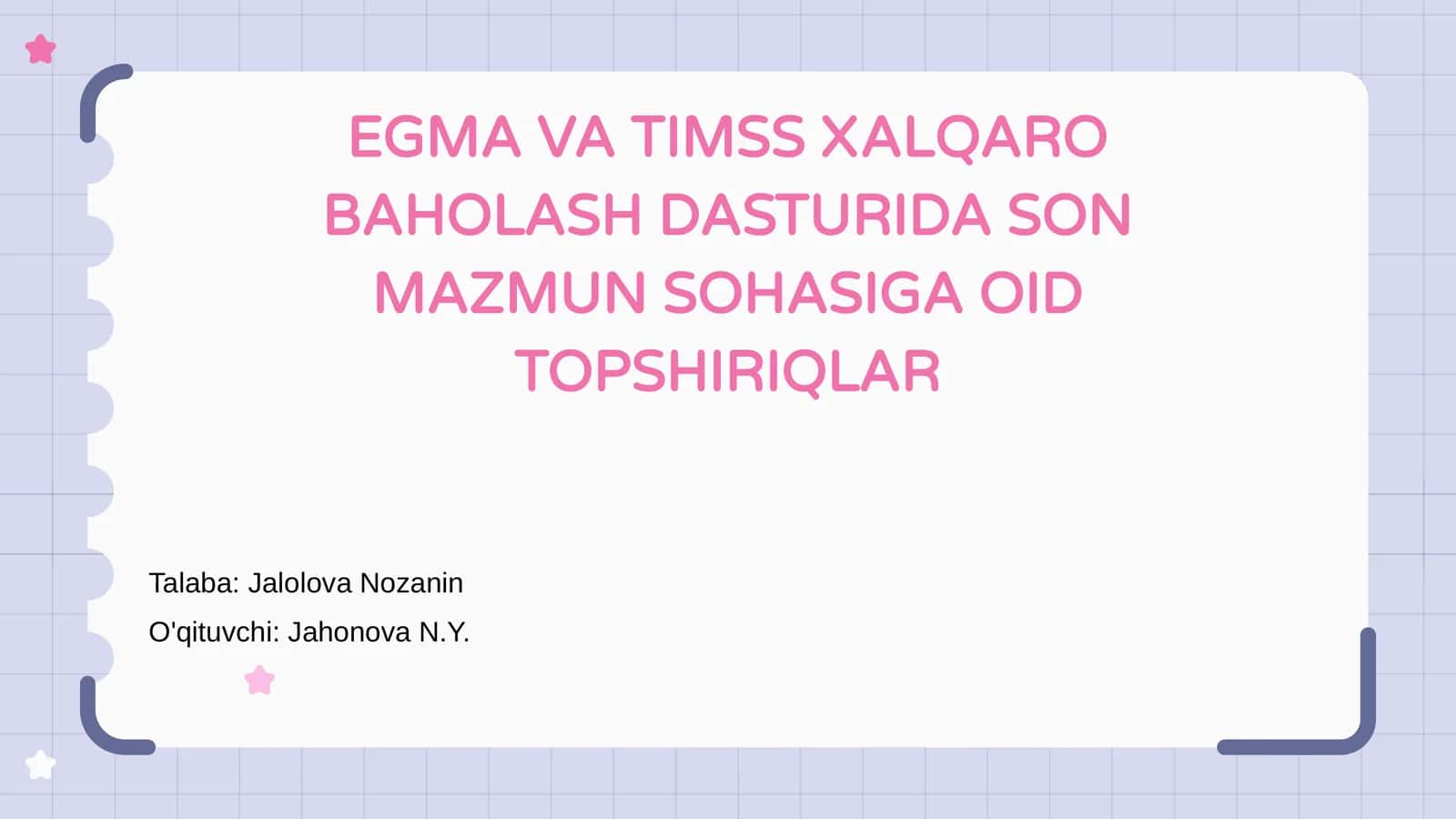 EGMA VA TIMSS XALQARO BAHOLASH DASTURIDA SON MAZMUN SOHASIGA OID TOPSHIRIQLAR 1