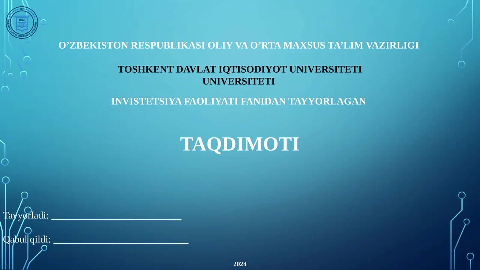 Investitsiya Faoliyatidan Tayyorlagan Taqdimoti 1