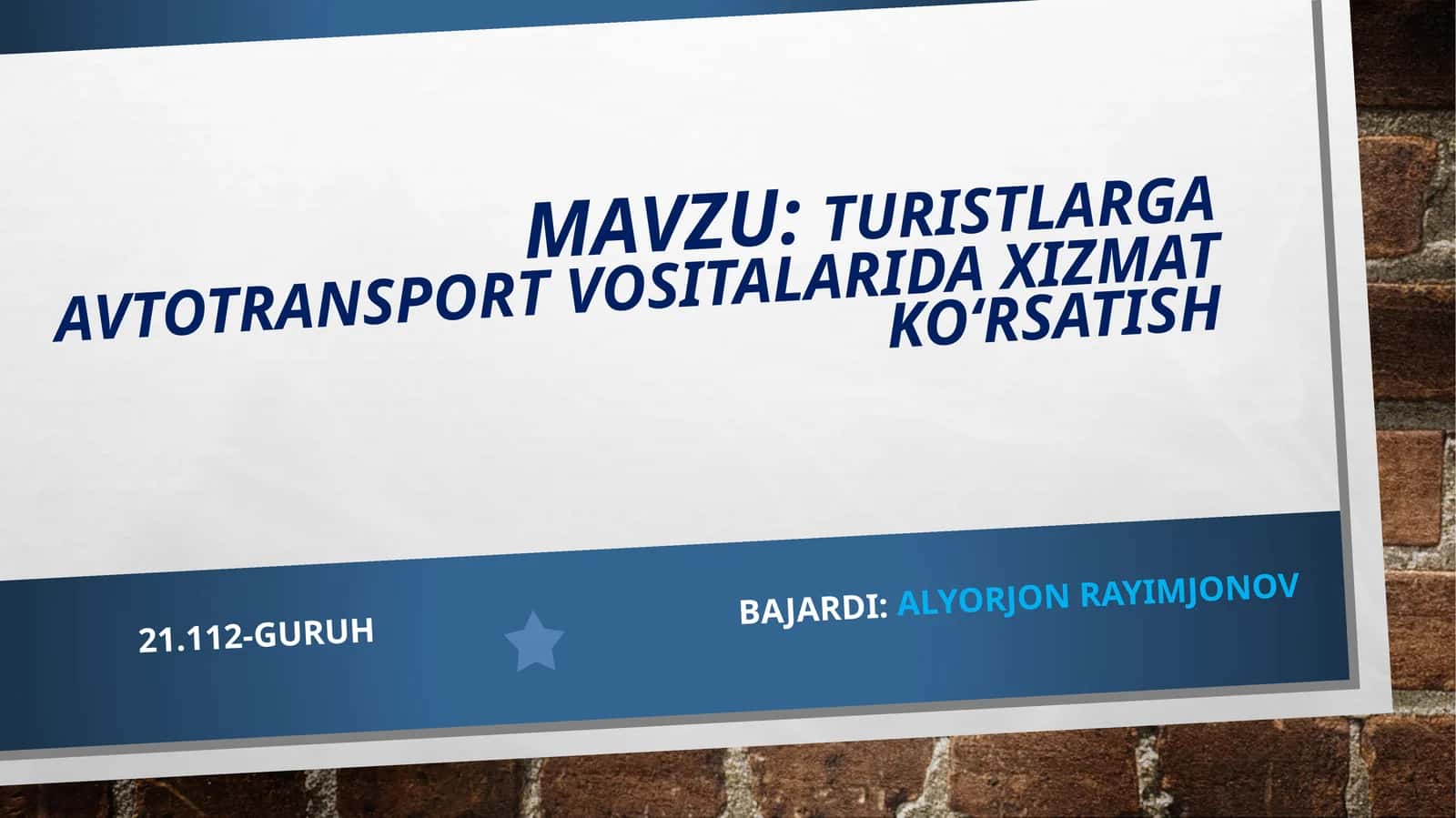TURISTLARGA AVTOTRANSPORT VOSITALARIDA XIZMAT KO‘RSATISH 1
