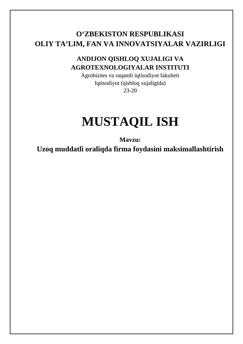 Uzoq muddatda firma foydasini maksimallashtirish 1
