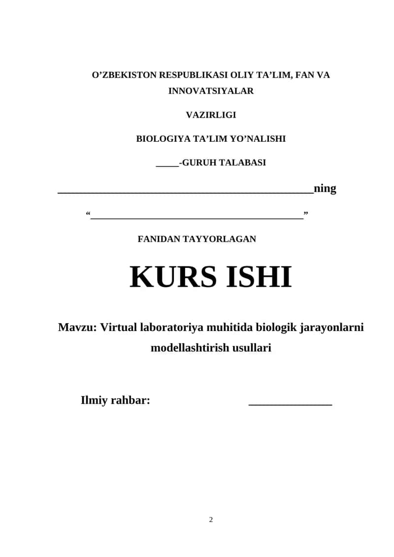 Virtual laboratoriya muhitida biologik jarayonlarni modellashtirish usullari 1