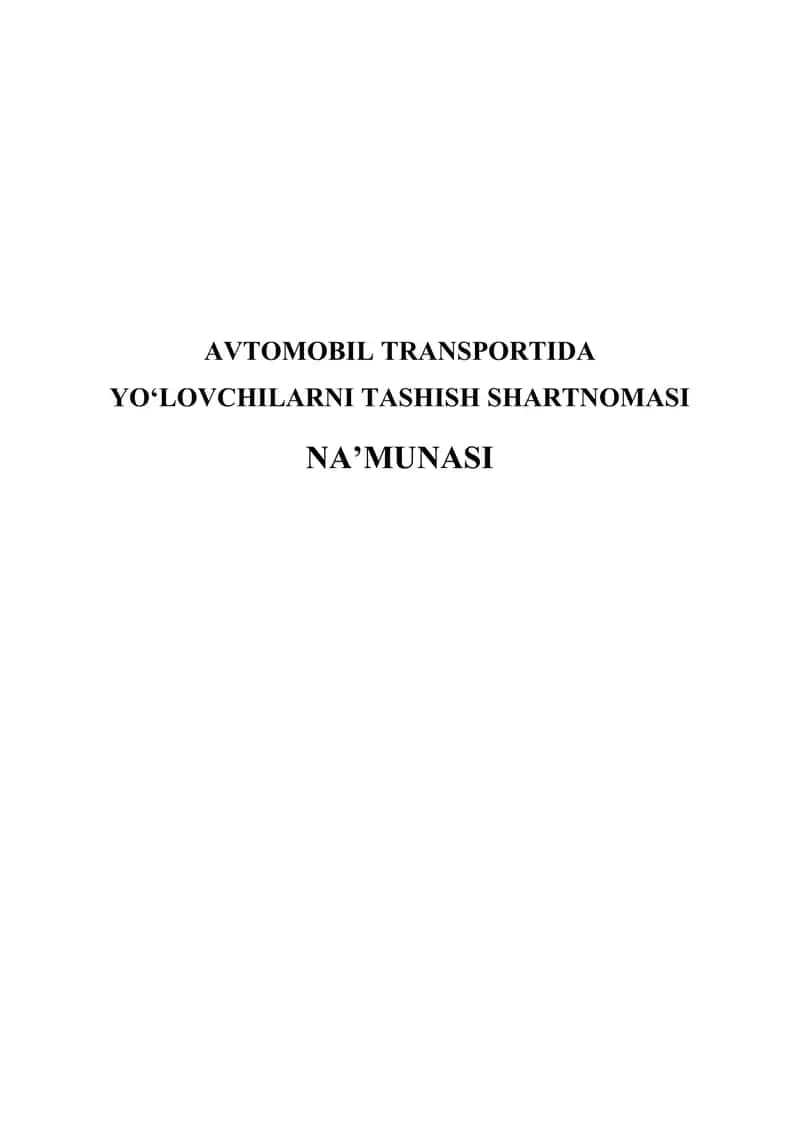 AVTOMOBIL TRANSPORTIDA YO‘LOVCHILARNI TASHISH SHARTNOMASI 1