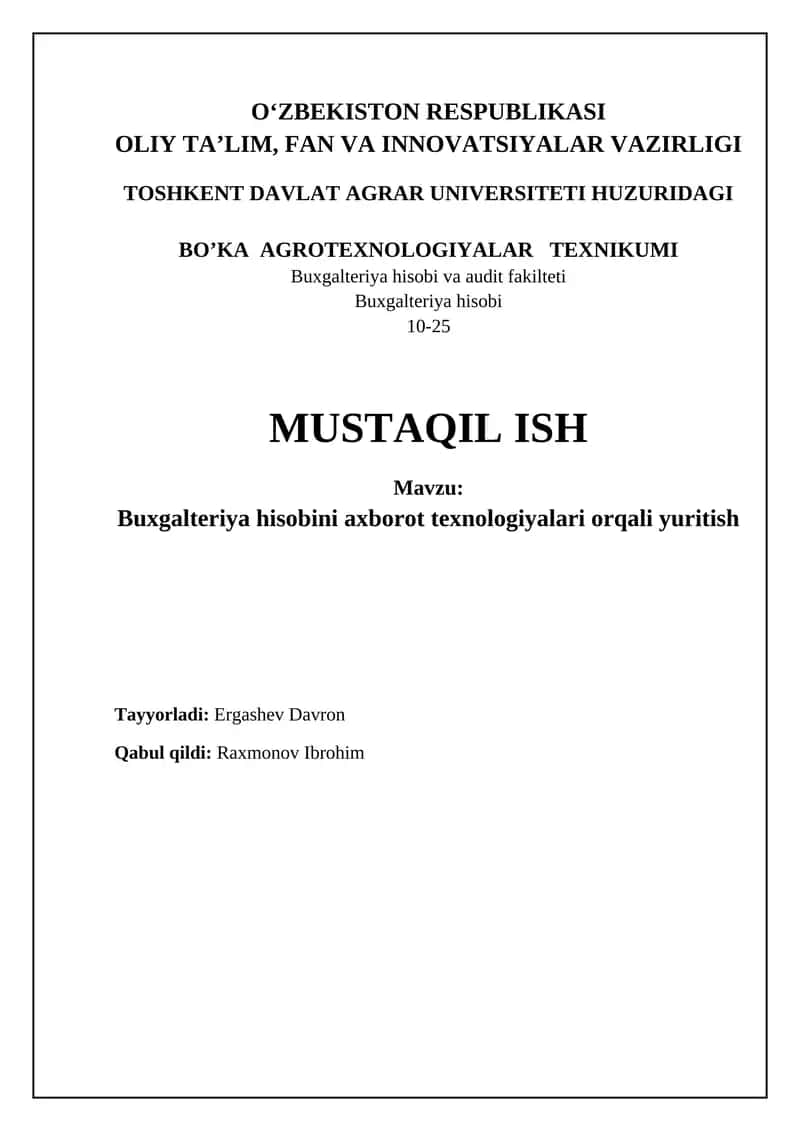 Buxgalteriya hisobini axborot texnologiyalari orqali yuritish 1