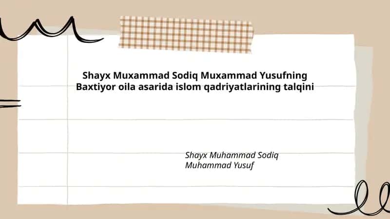 Shayx Muxammad Sodiq Muxammad Yusufning Baxtiyor oila asarida islom qadriyatlarining talqini 1