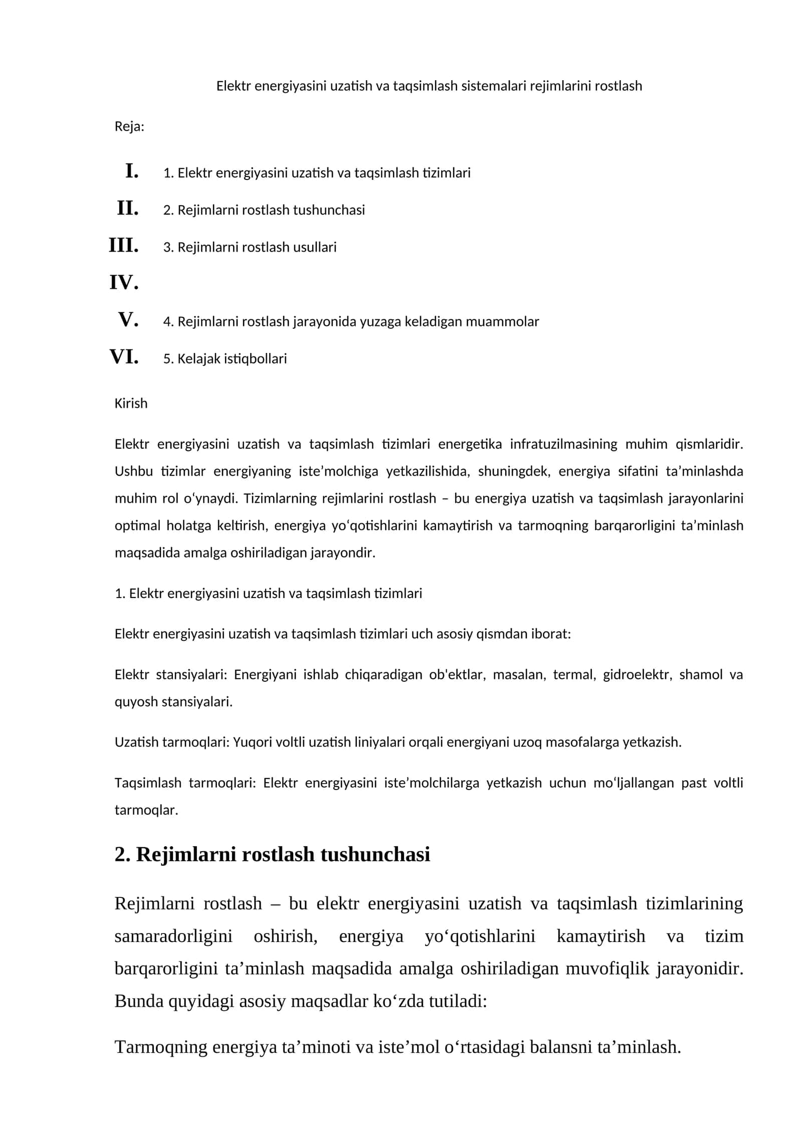 Elektr energiyasini uzatish va taqsimlash sistemalari rejimlarini rostlash 1
