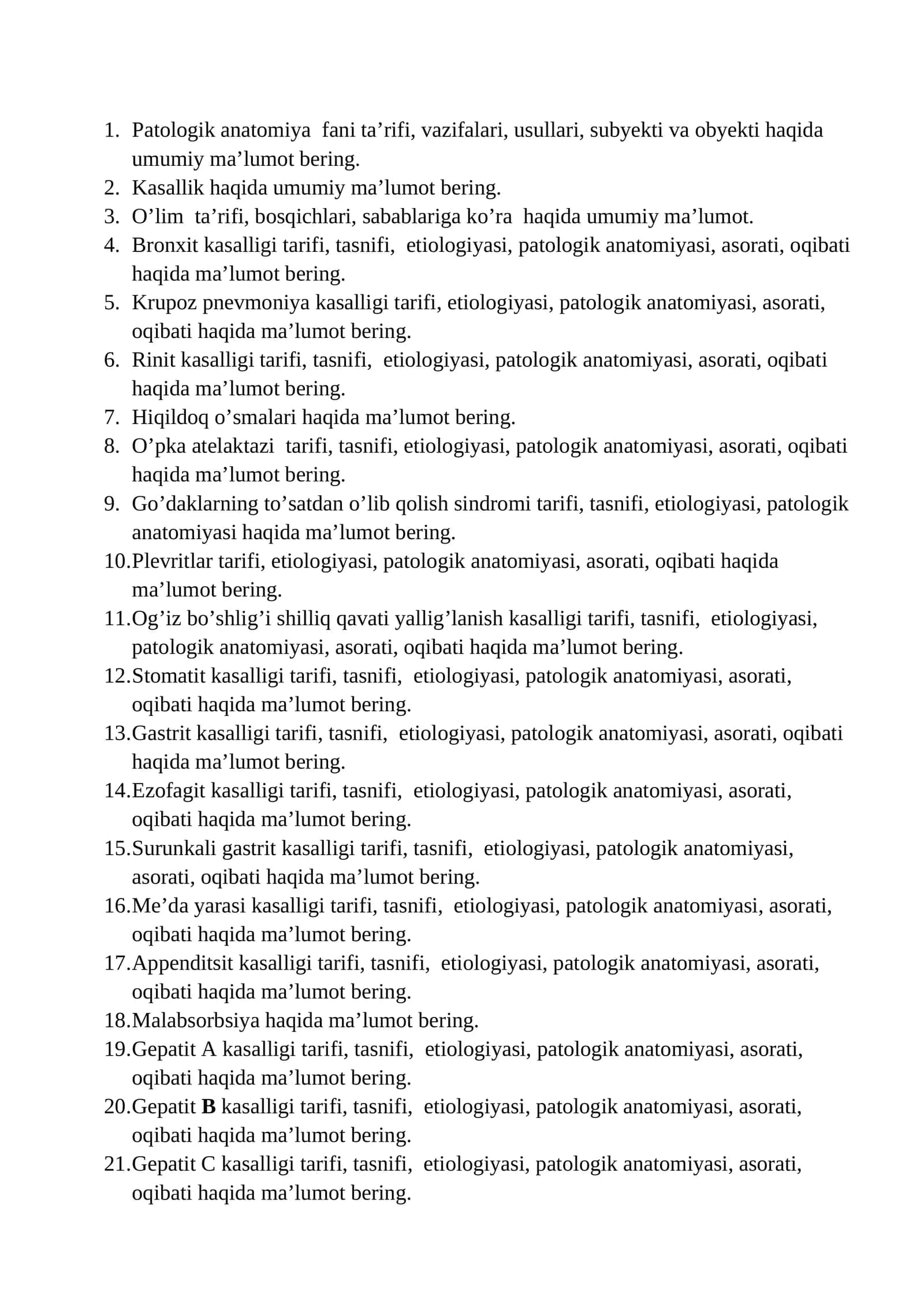 Patologik anatomiya fani ta’rifi, vazifalari, usullari, subyekti va obyekti haqida umumiy ma’lumot bering 1
