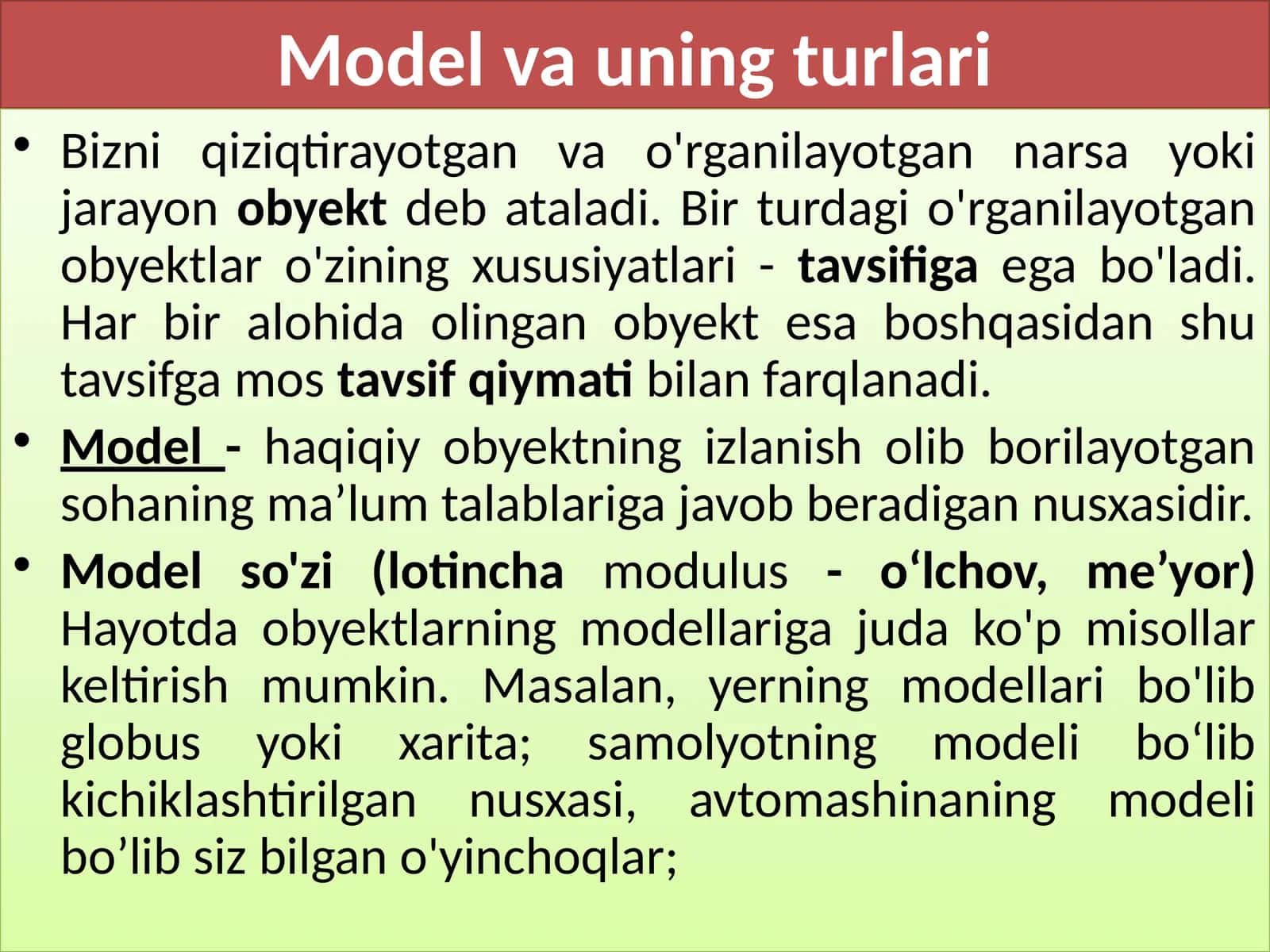 Model vauning turlari 1