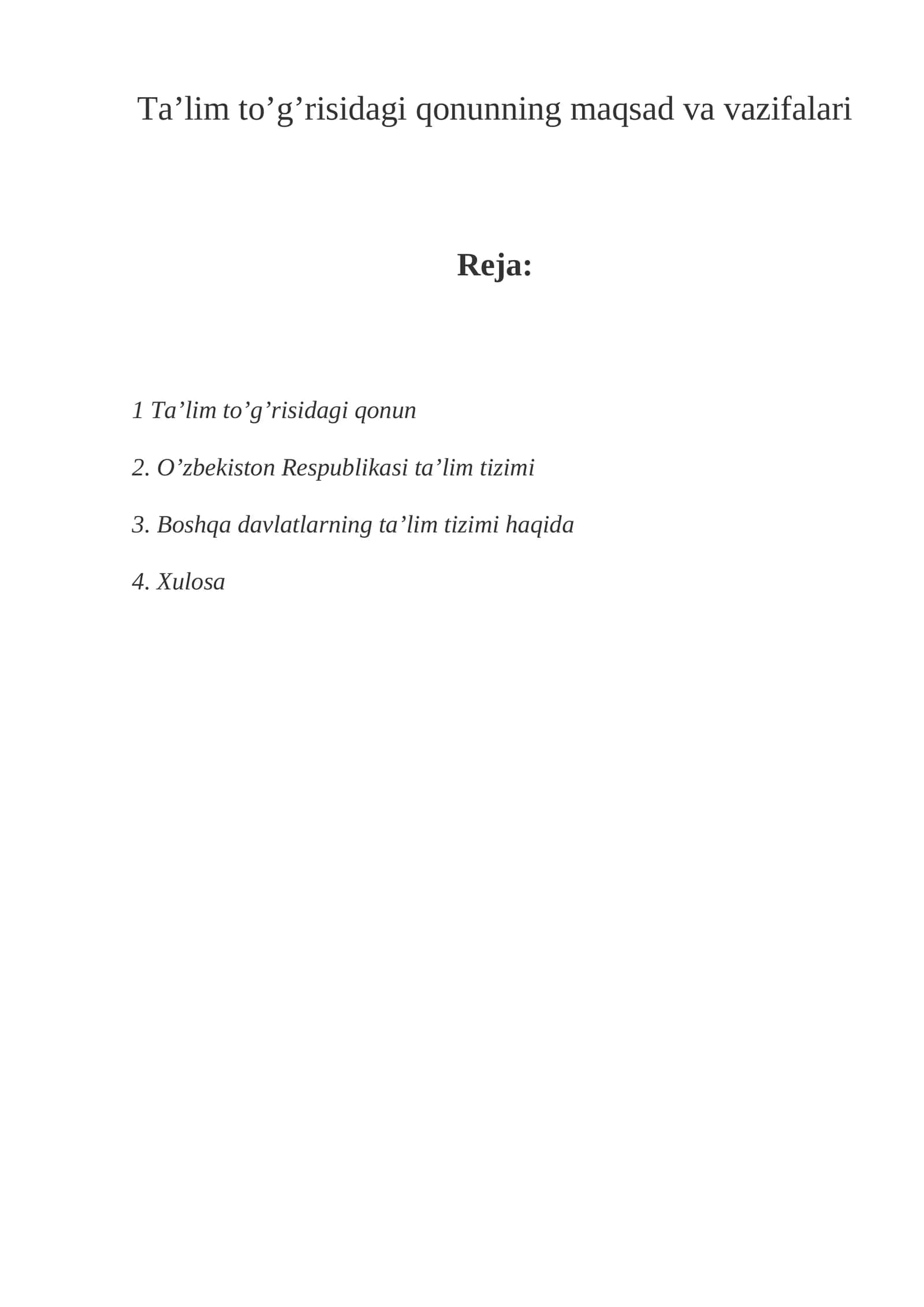 Ta'lim to’g’risidagi qonunding maqsad va vazifalari 1