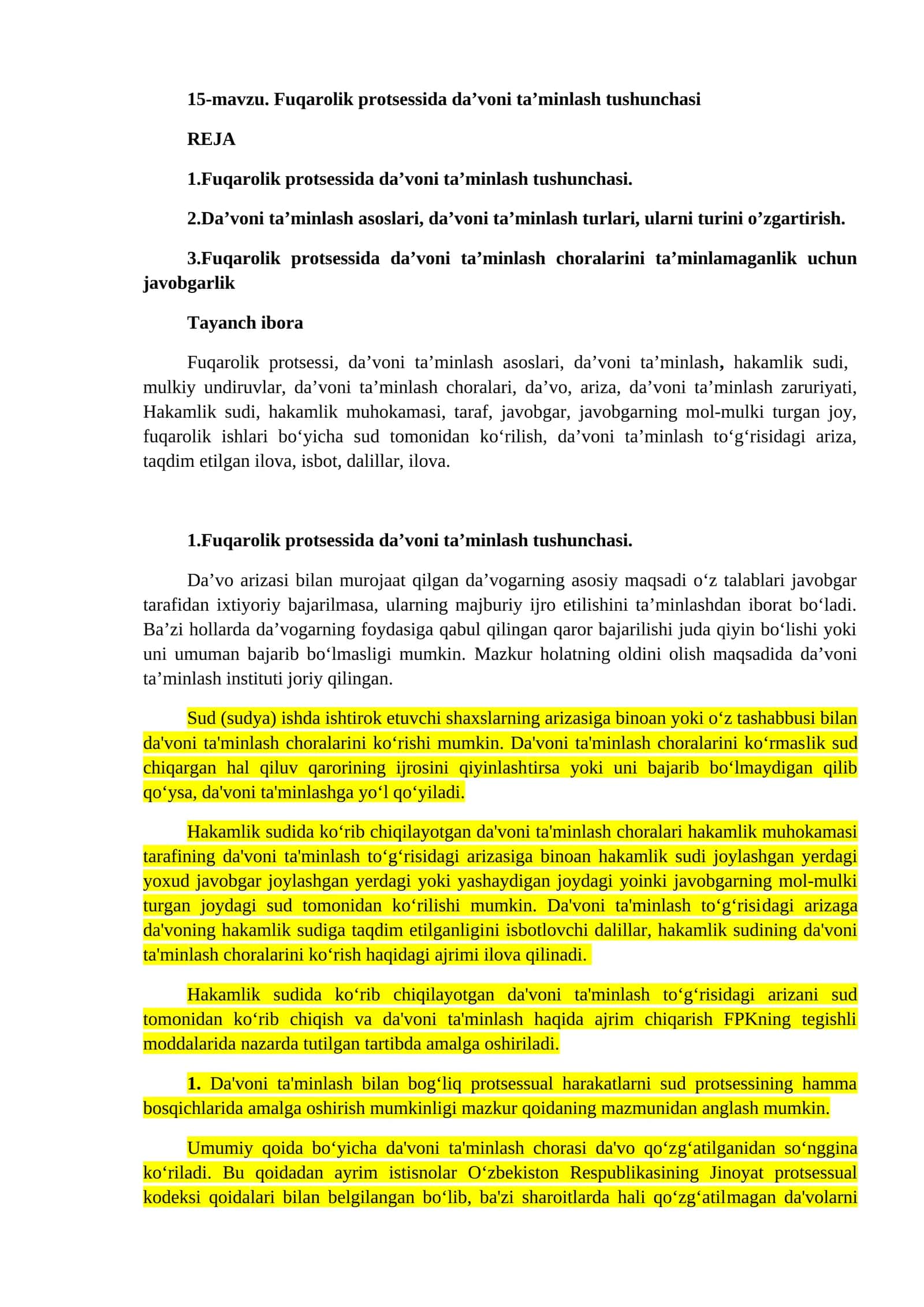 Fuqarolik protsessida da’voni ta’minlash tushunchasi 1