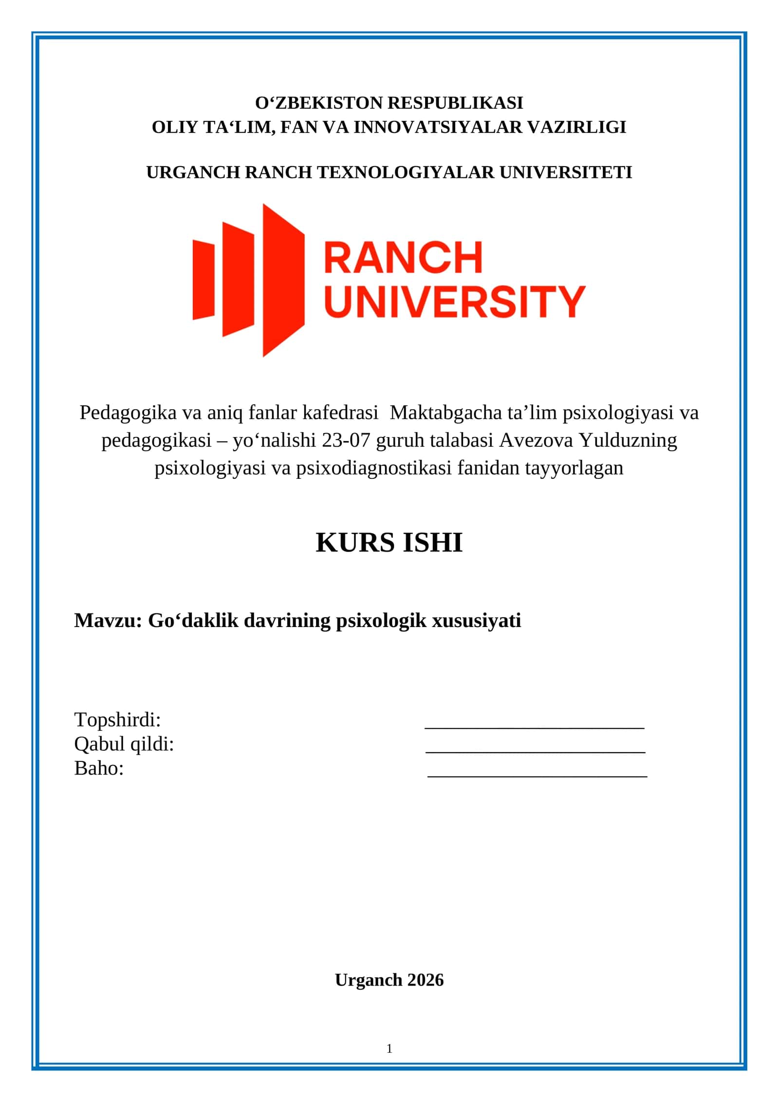 Go‘daklik davrining psixologik xususiyati 1