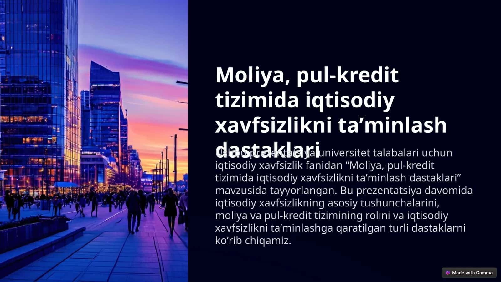 Moliya, pul-kredit tizimida iqtisodiy xavfsizlikni taʼminlash dastaklari 1